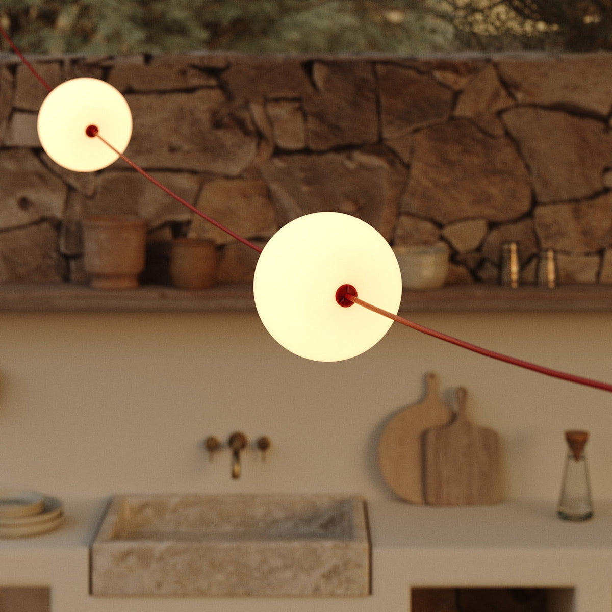 Catena luminosa 3 punti luce da esterno IP67 Rosso Stella Marina con spina UK - Marina3 Cherry 140 cm