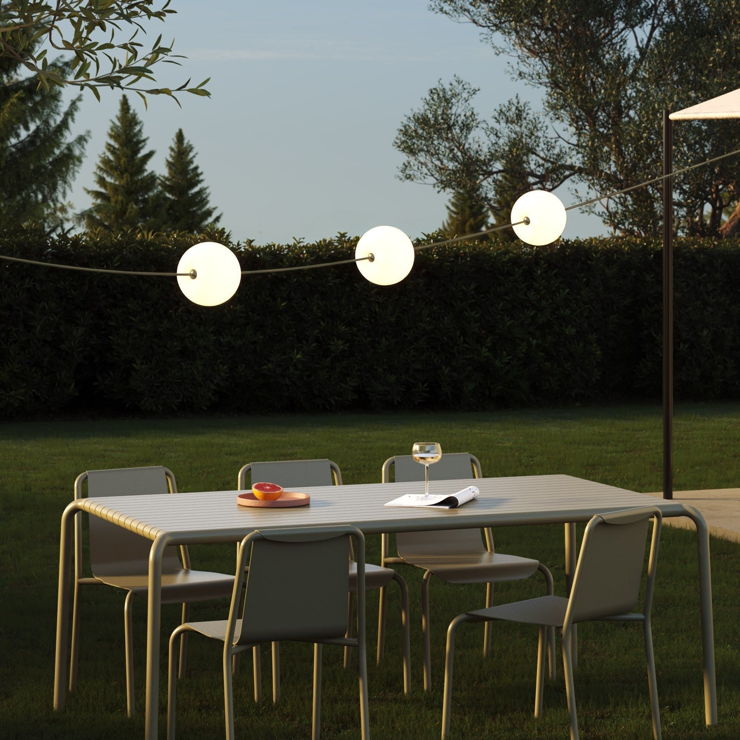 Catena luminosa 3 punti luce da esterno IP67 Verde Oliva con spina UK - Marina3 Cherry 70 cm
