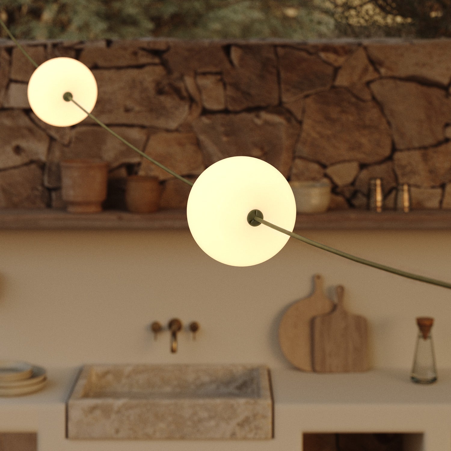 Catena luminosa 3 punti luce da esterno IP67 Verde Oliva con spina UK - Marina3 Cherry 140 cm