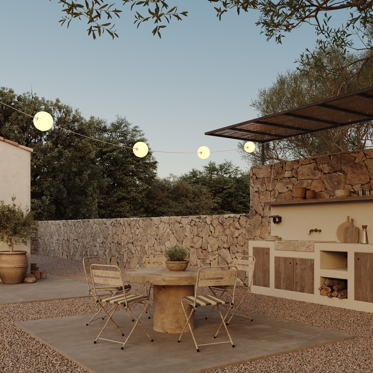 Catena luminosa 4 punti luce da esterno IP67 Bianco Sabbia con spina UK - Marina4 Cherry 140 cm