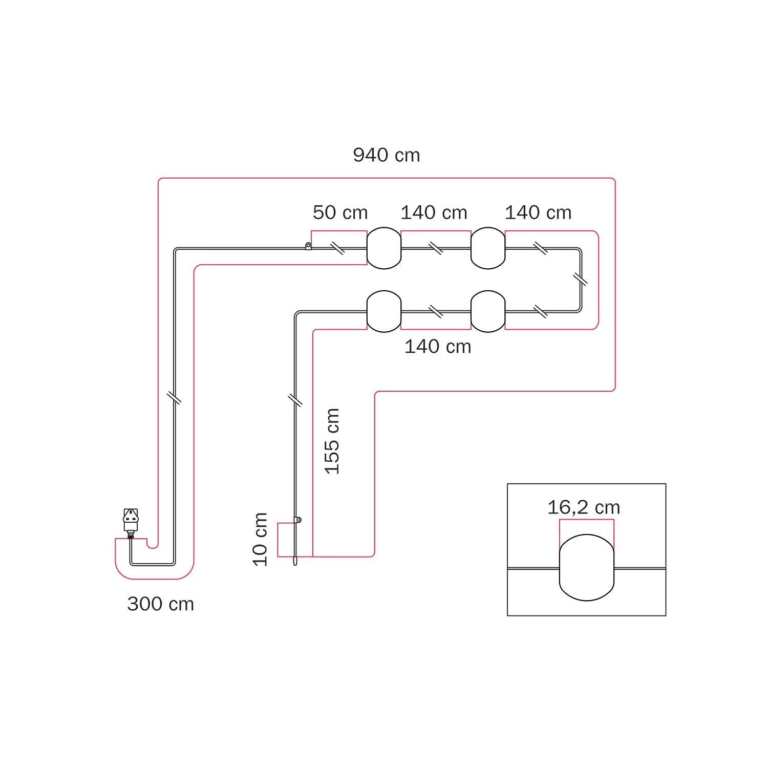 Catena luminosa 4 punti luce da esterno IP67 Desert Brown con spina UK - Marina4 Cherry 140 cm