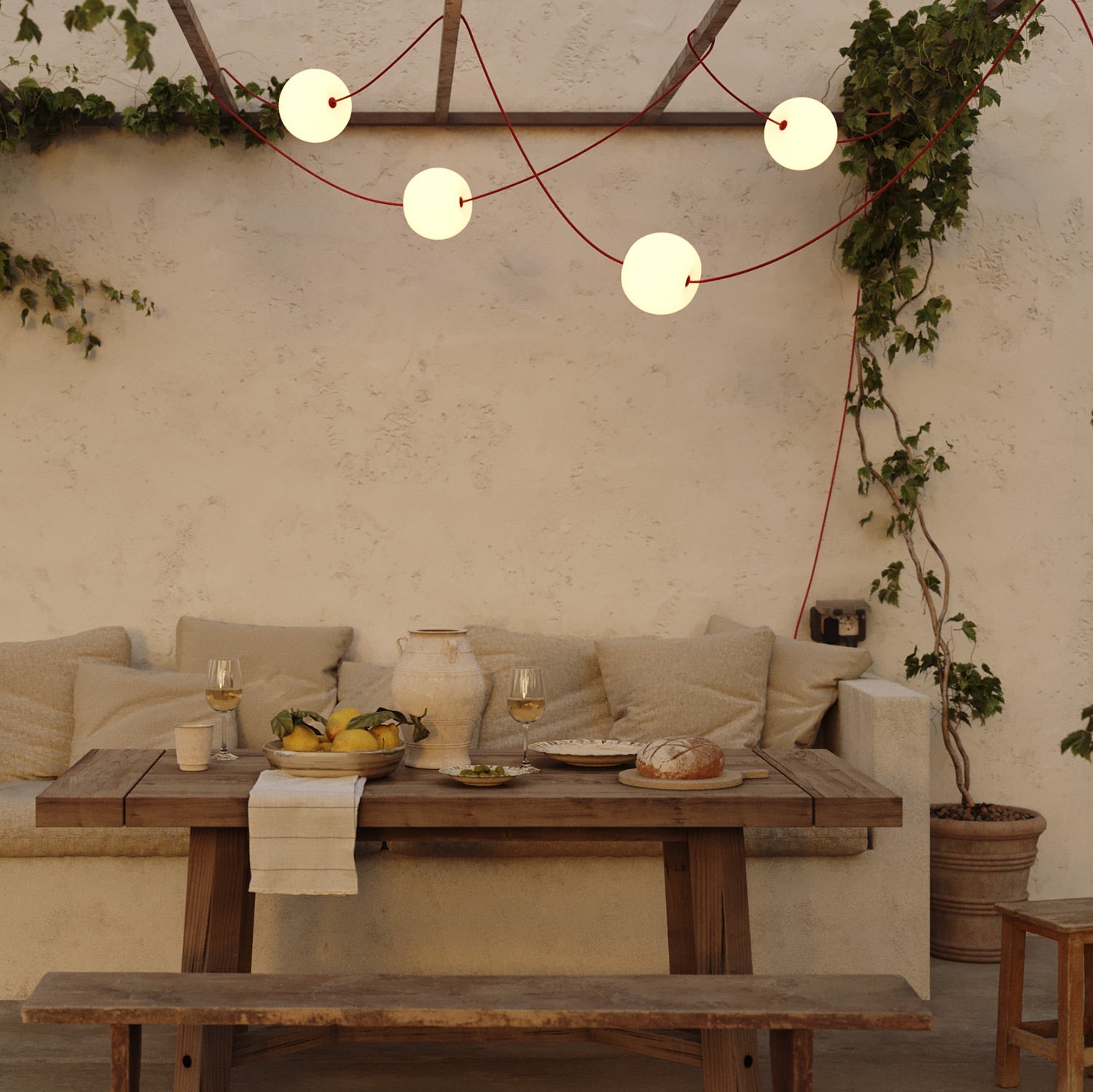 Catena luminosa 4 punti luce da esterno IP67 Rosso Stella Marina con spina UK - Marina4 Cherry 140 cm