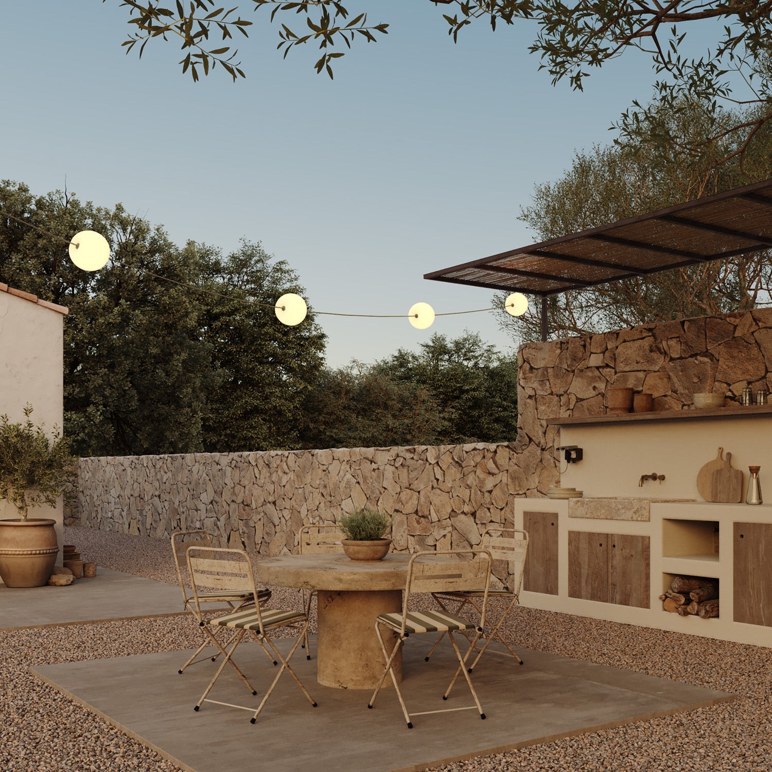 Catena luminosa 4 punti luce da esterno IP67 Verde Oliva - Marina4 Cherry 140 cm
