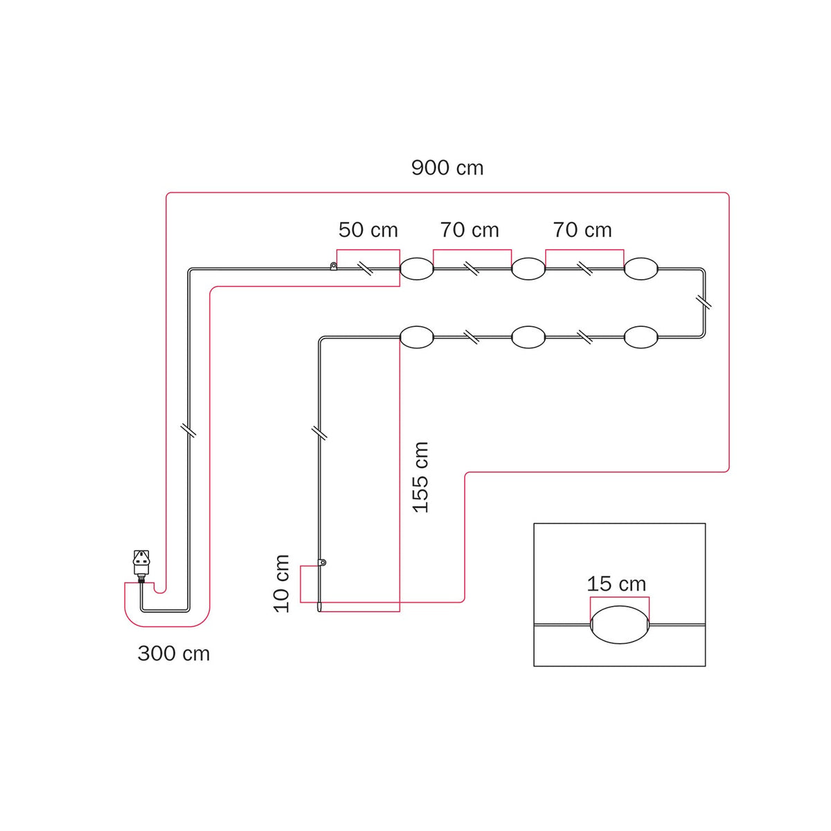 Catena luminosa 6 punti luce da esterno IP67 Bianco sabbia con spina UK - Marina6