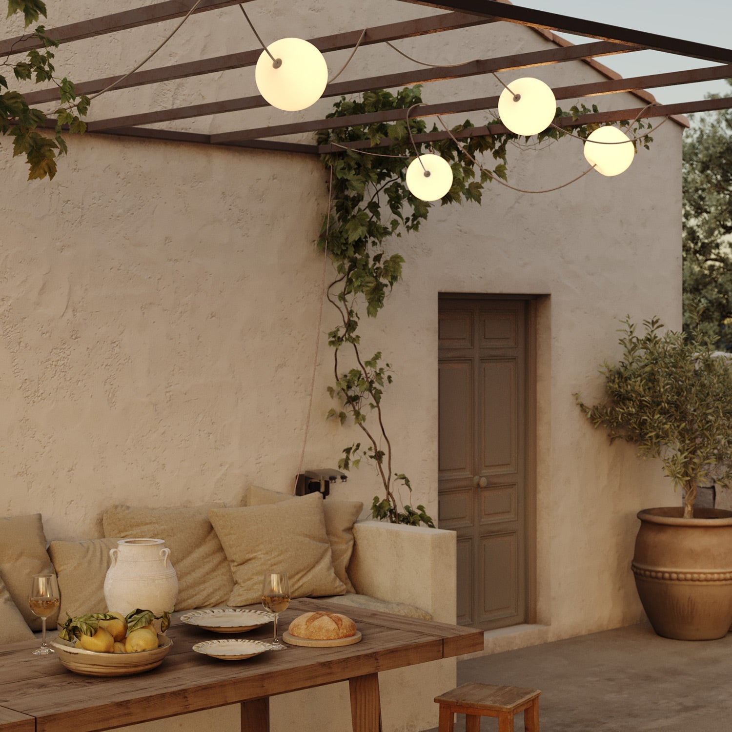 Catena luminosa 6 punti luce da esterno IP67 Desert Brown con spina UK - Marina6 Cherry 140 cm