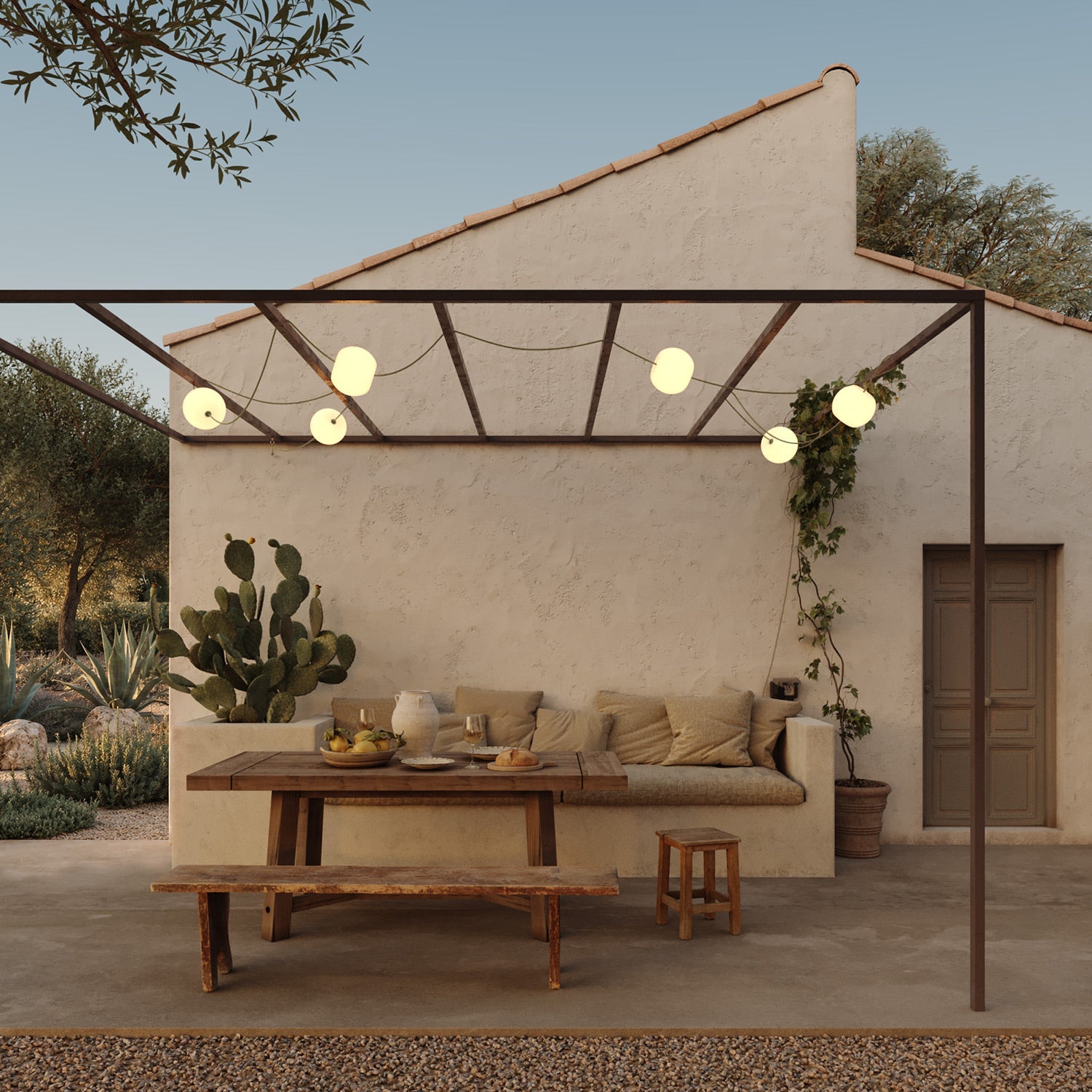 Catena luminosa 6 punti luce da esterno IP67 Verde Oliva con spina UK - Marina6 Cherry 140 cm
