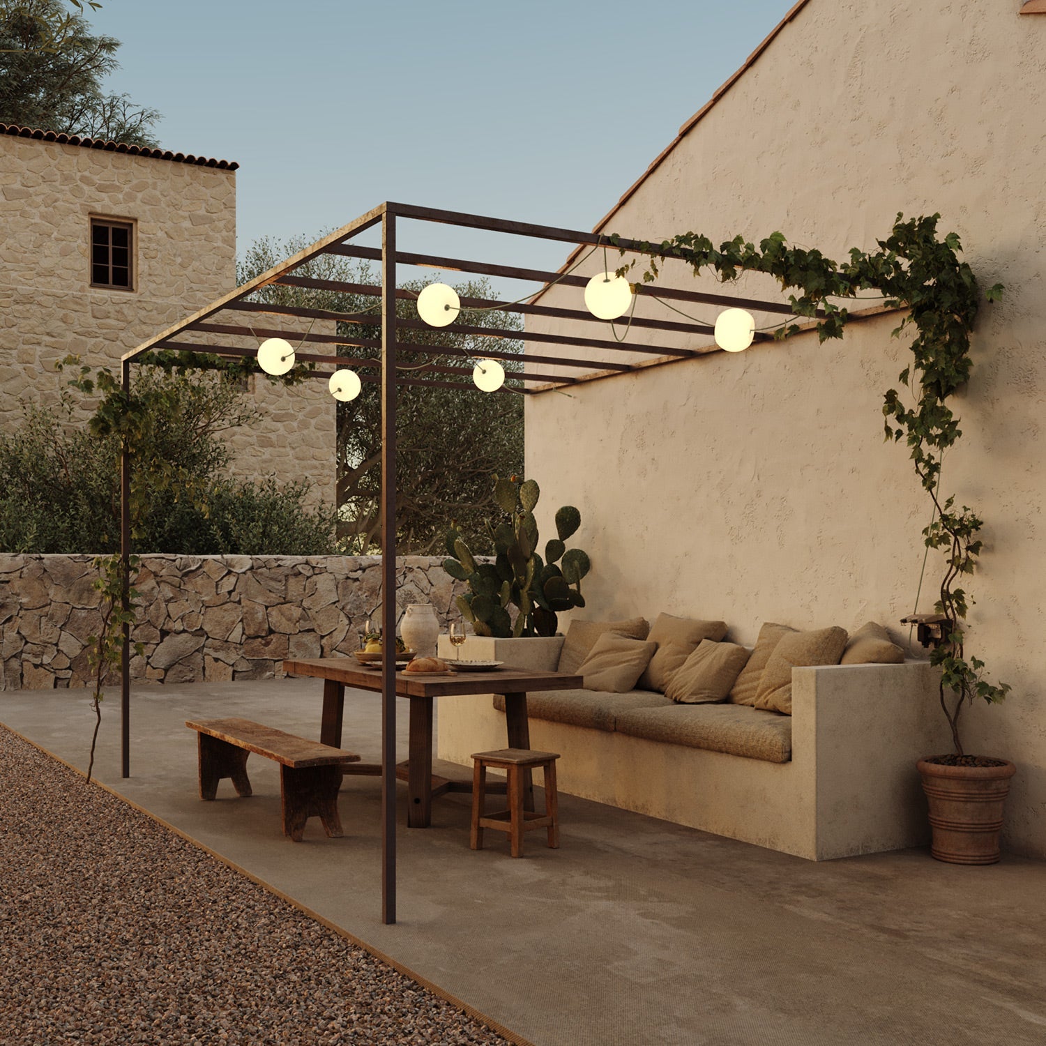 Catena luminosa 6 punti luce da esterno IP67 Verde Oliva con spina UK - Marina6 Cherry 140 cm
