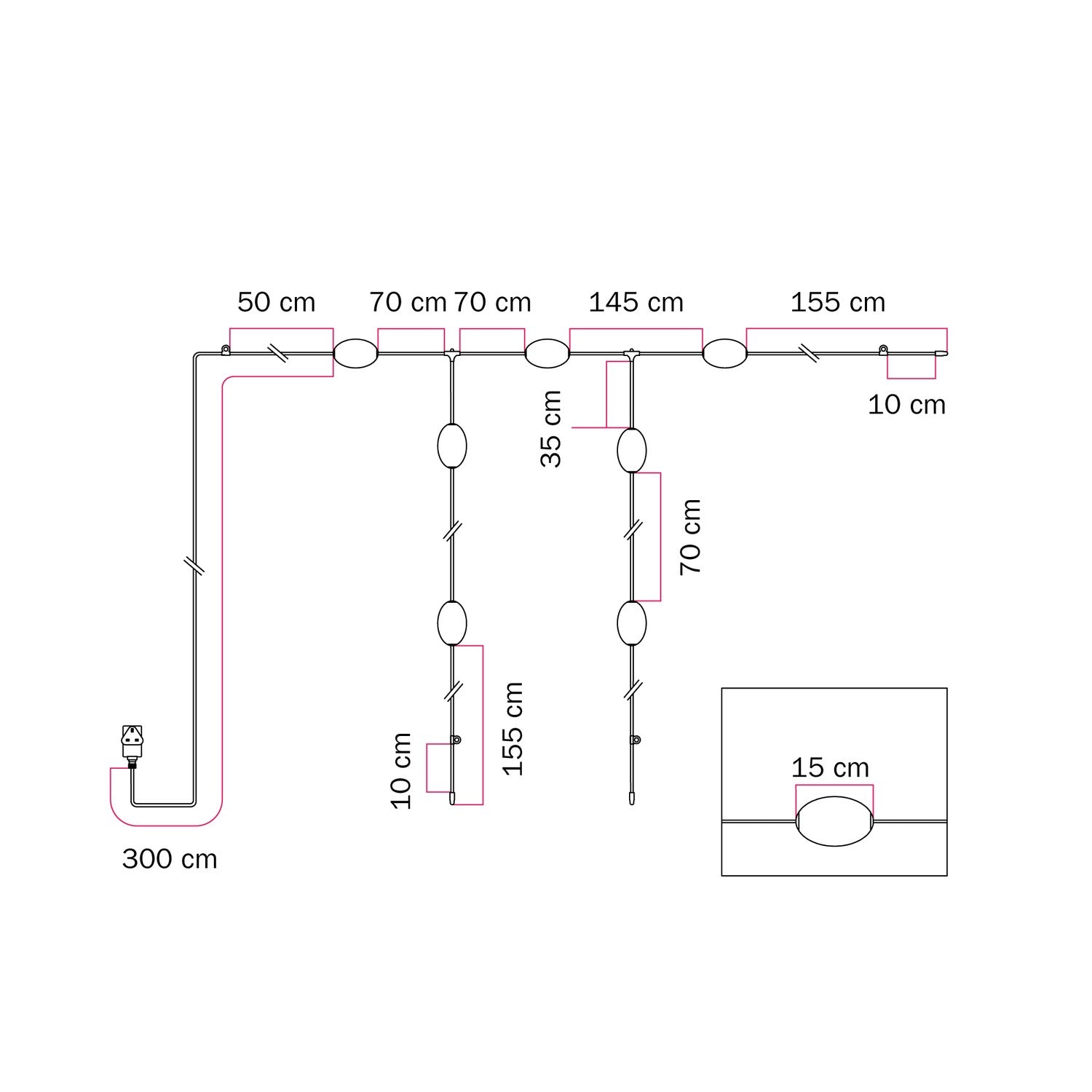 Catena luminosa reticolare 7 punti luce da esterno IP67 Bianco sabbia con spina UK - Marina GRID