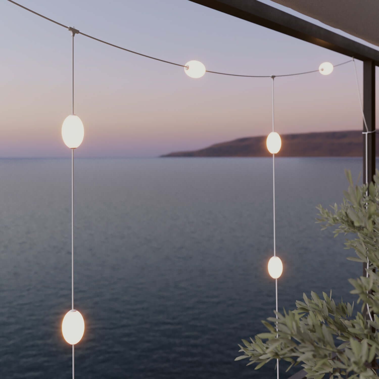 Catena luminosa reticolare 7 punti luce da esterno IP67 Bianco sabbia - Marina GRID