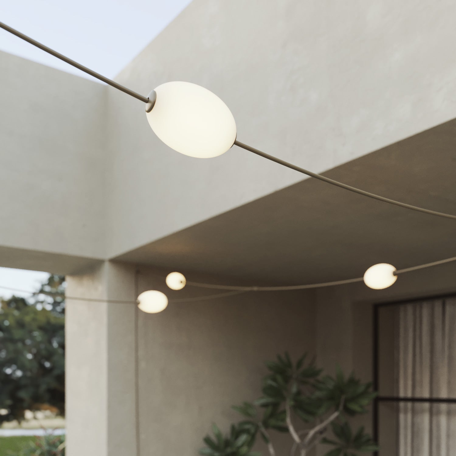 Catena luminosa reticolare 7 punti luce da esterno IP67 Verde oliva con spina UK - Marina GRID