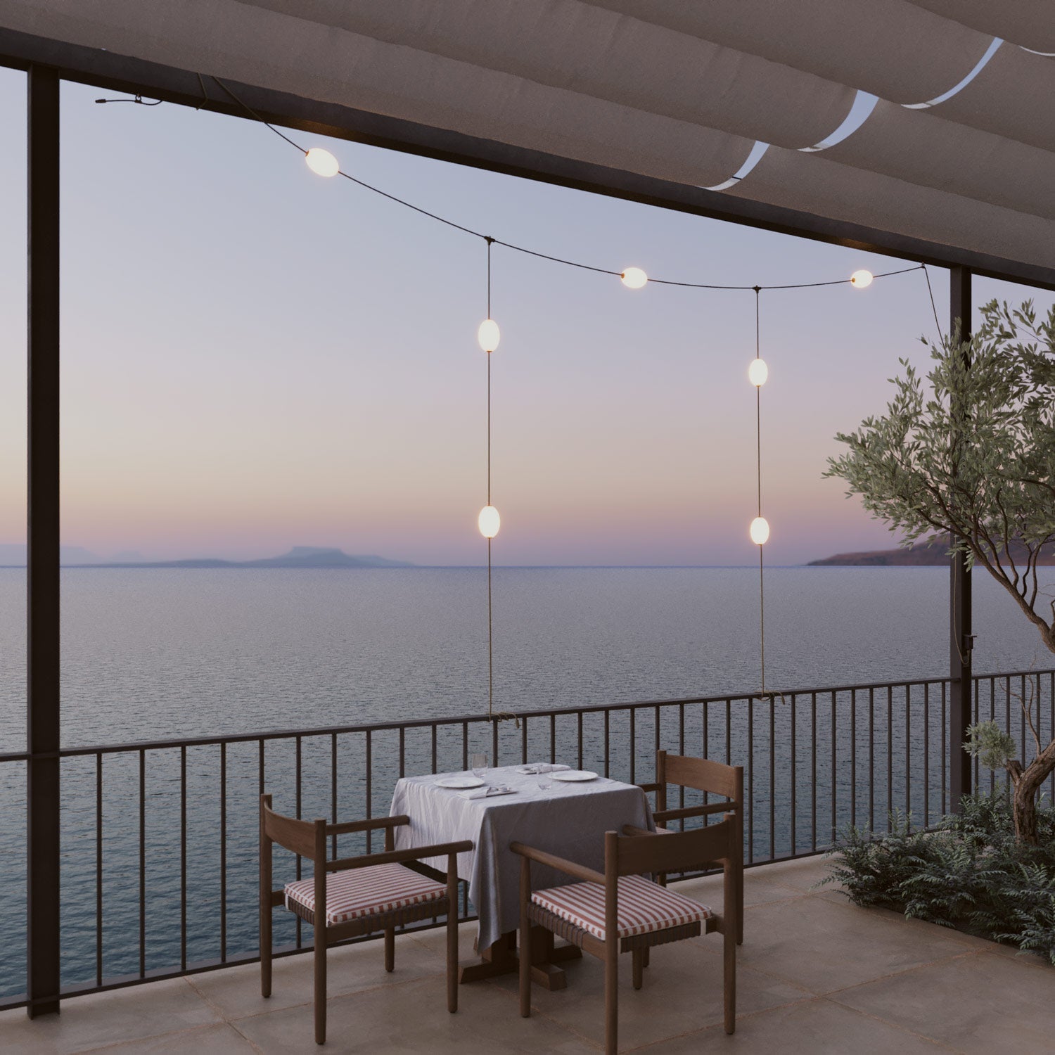Catena luminosa reticolare 7 punti luce da esterno IP67 Verde oliva con spina UK - Marina GRID