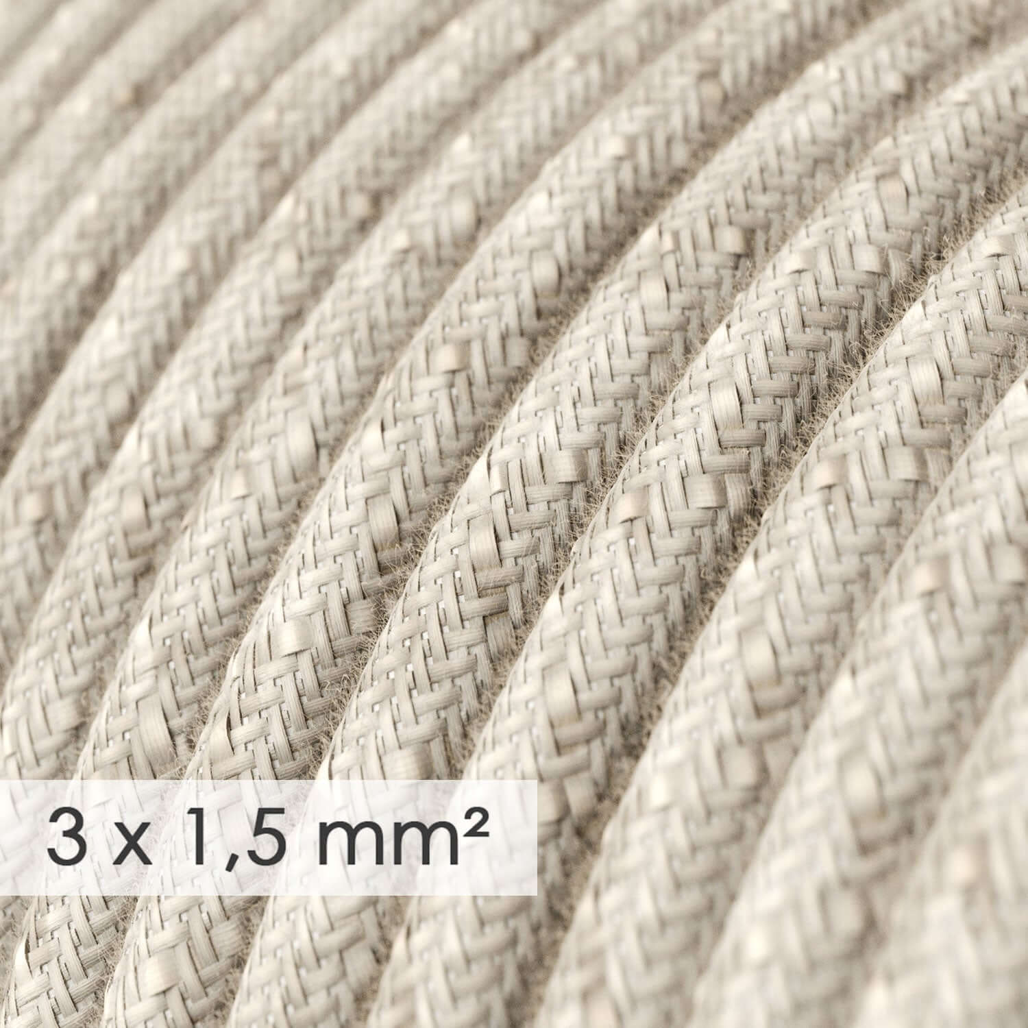Cavo elettrico a larga sezione 3x1,50 rotondo - lino naturale Neutro RN01 - Creative Cables