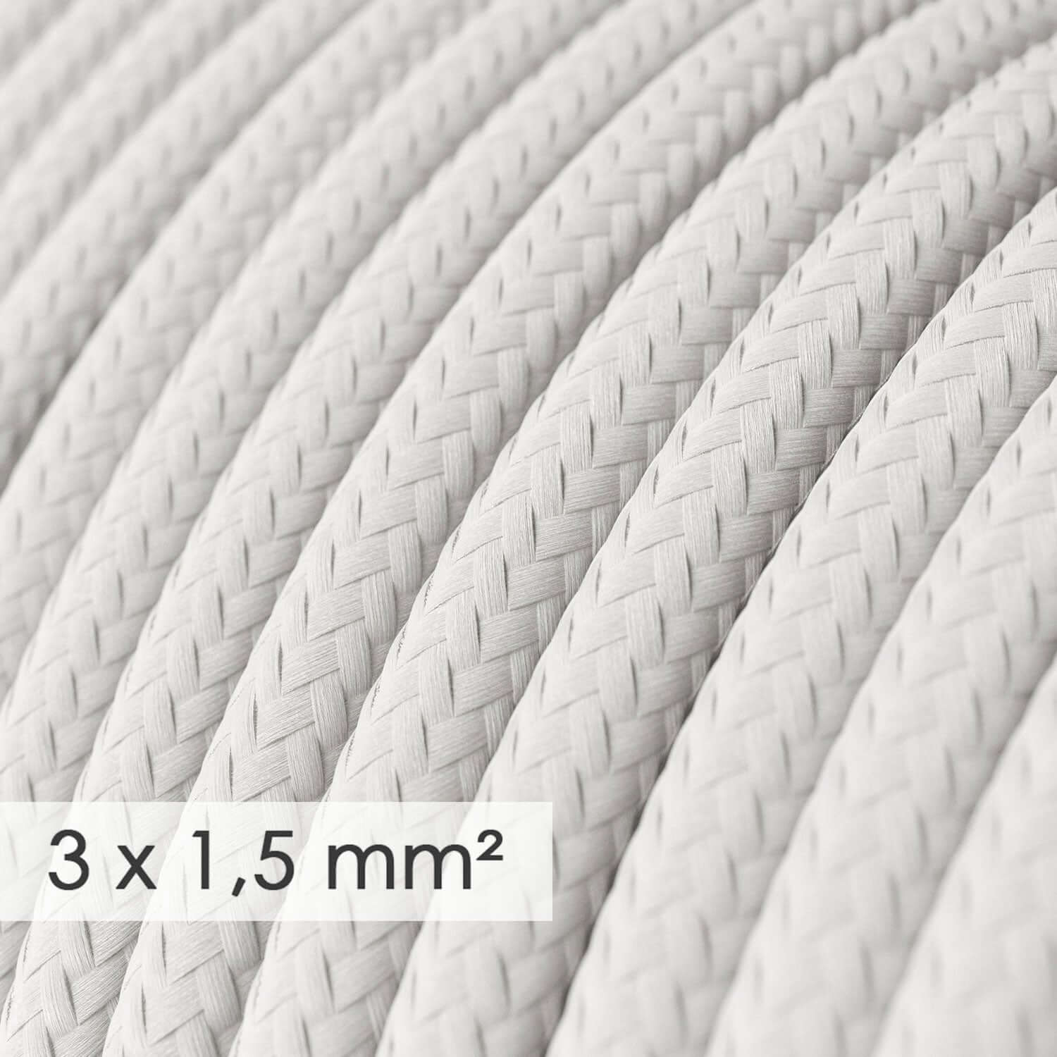 Cavo elettrico a larga sezione 3x1,50 rotondo - tessuto effetto seta Bianco RM01 - Creative Cables