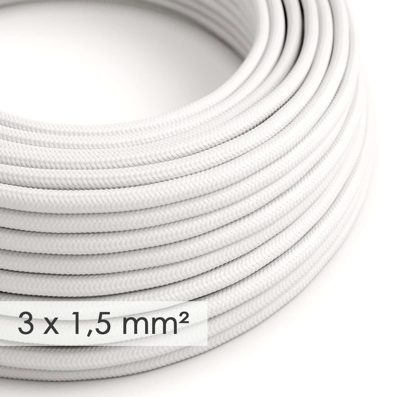Cavo elettrico a larga sezione 3x1,50 rotondo - tessuto effetto seta Bianco RM01 - Creative Cables