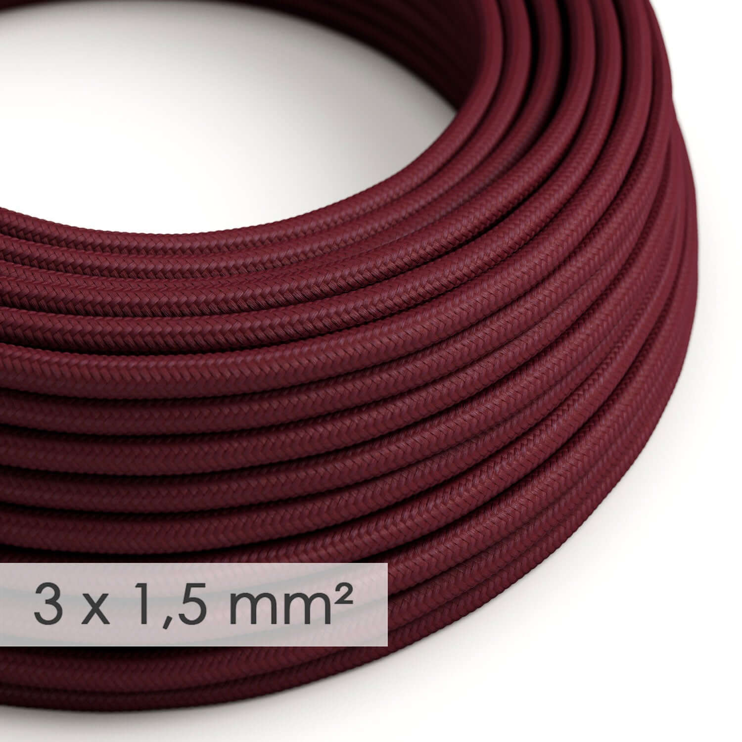 Cavo elettrico a larga sezione 3x1,50 rotondo - tessuto effetto seta Bordeaux RM19 - Creative Cables
