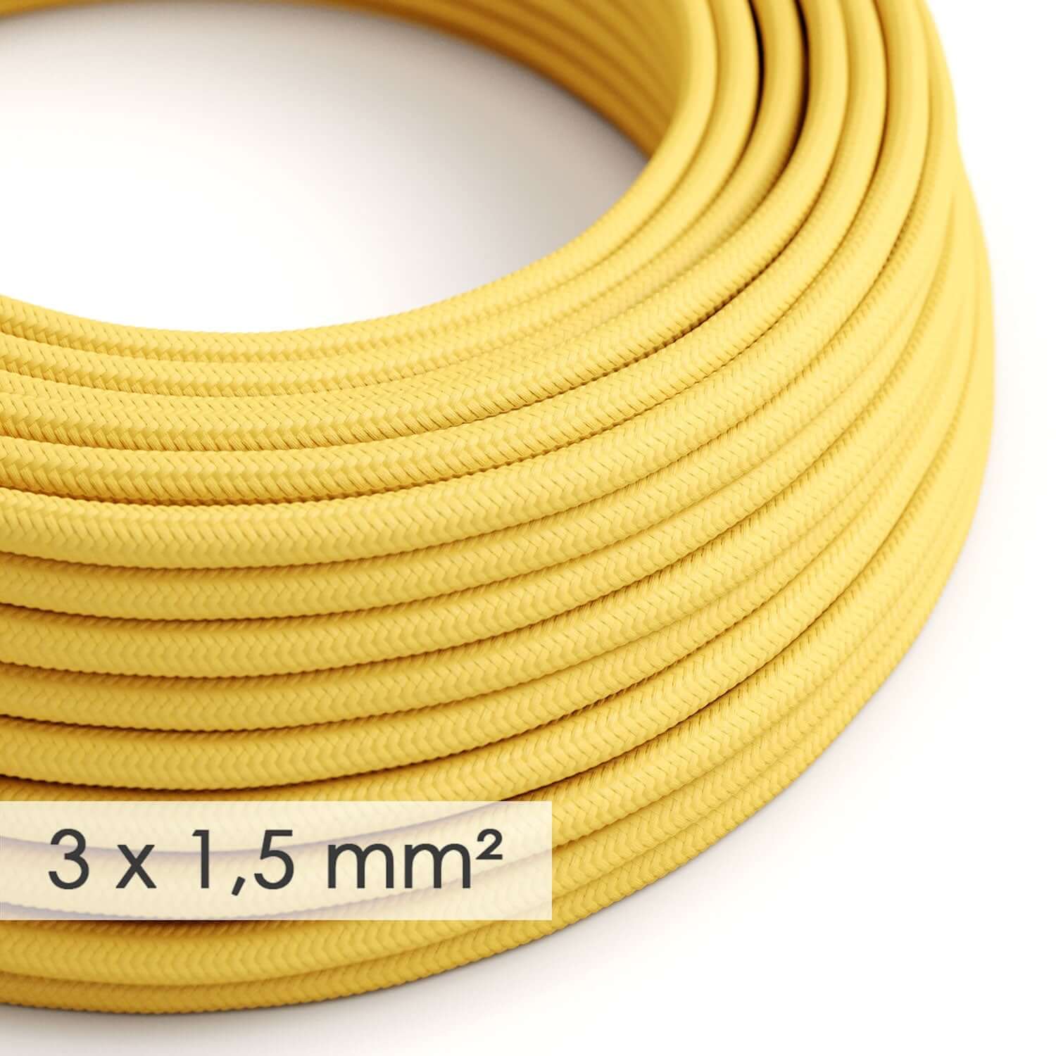 Cavo elettrico a larga sezione 3x1,50 rotondo - tessuto effetto seta Giallo RM10 - Creative Cables