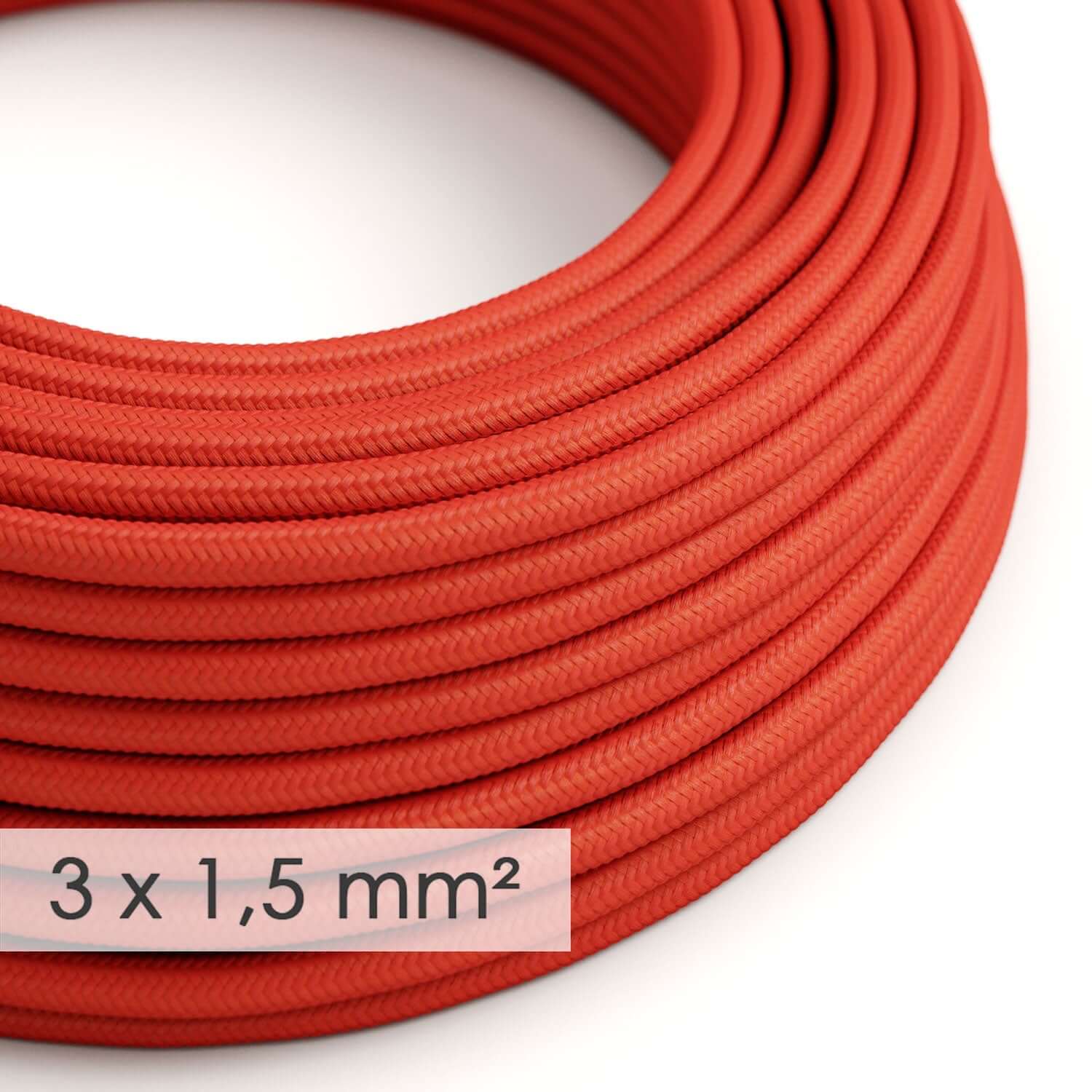 Cavo elettrico a larga sezione 3x1,50 rotondo - tessuto effetto seta Rosso RM09 - Creative Cables