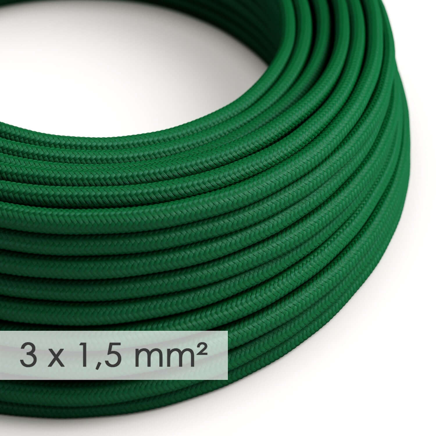 Cavo elettrico a larga sezione 3x1,50 rotondo - tessuto effetto seta Verde scuro RM21 - Creative Cables