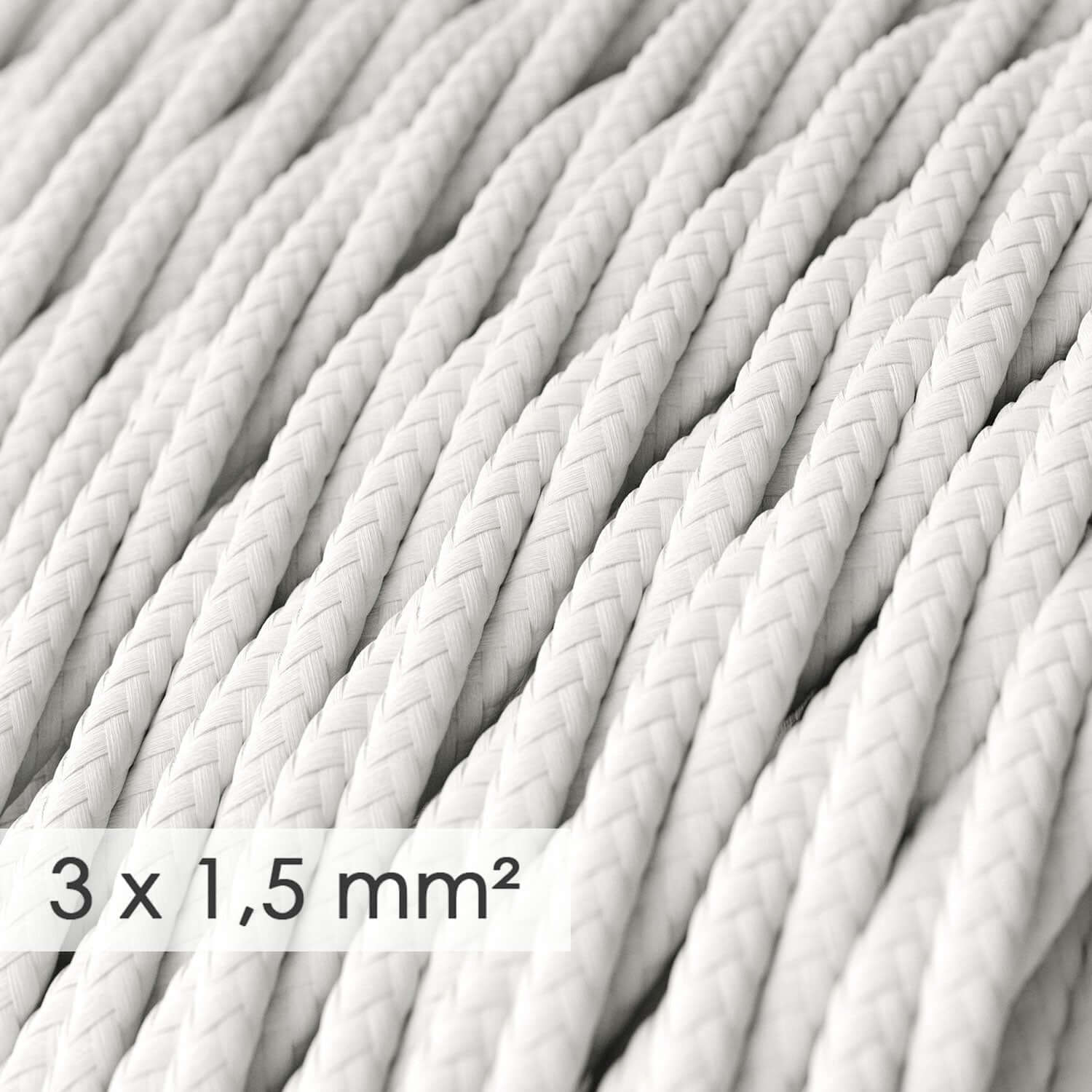 Cavo elettrico a larga sezione 3x1,50 trecciato - tessuto effetto seta Bianco TM01 - Creative Cables