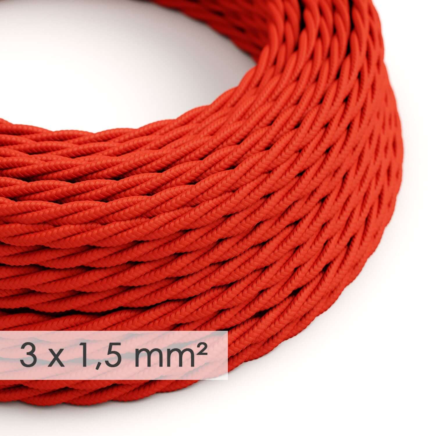 Cavo elettrico a larga sezione 3x1,50 trecciato - tessuto effetto seta Rosso TM09 - Creative Cables