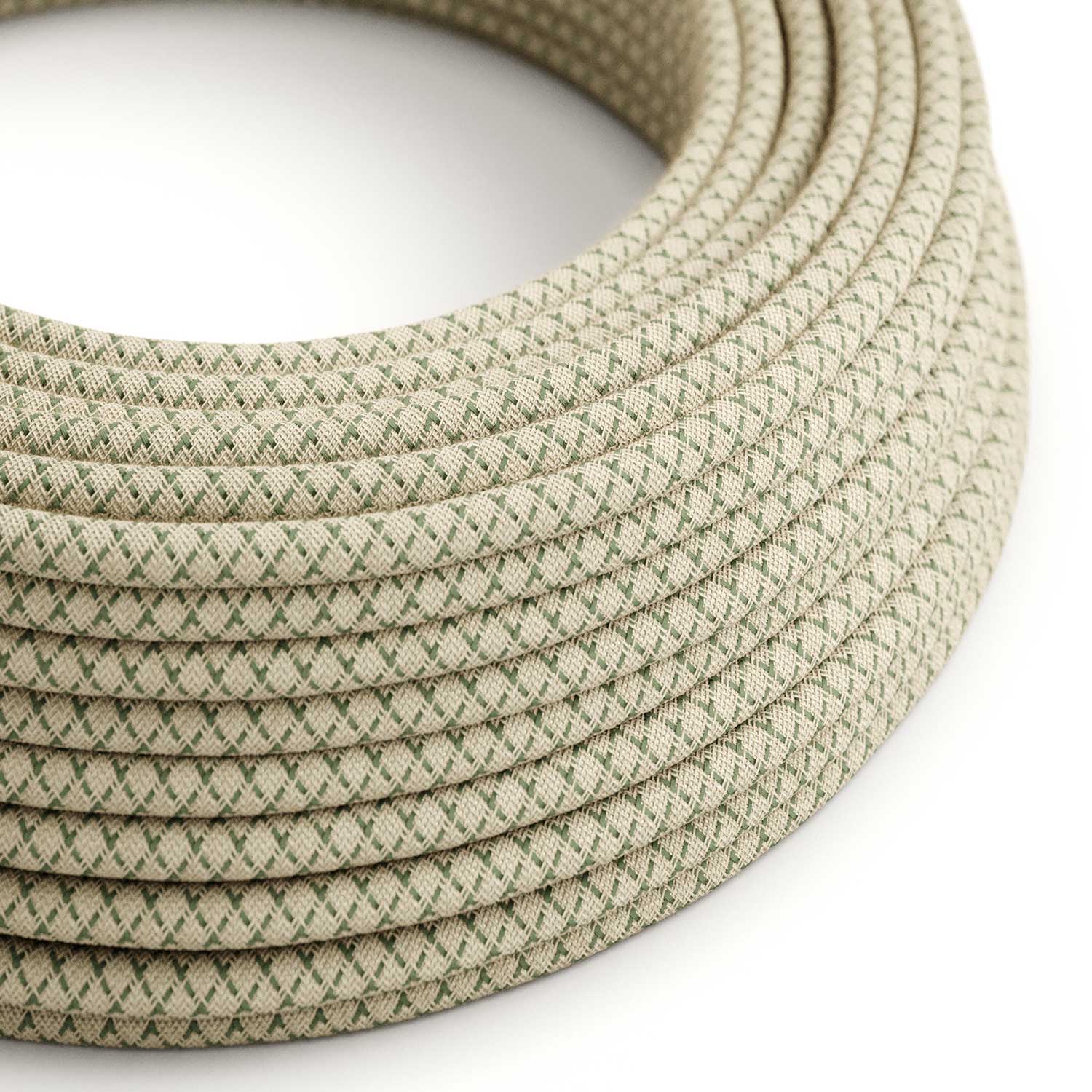 Cavo elettrico in tessuto Verde Timo e Beige Losanga - L'Originale Creative Cables, per decorazioni luminose uniche - RD62 - Creative Cables