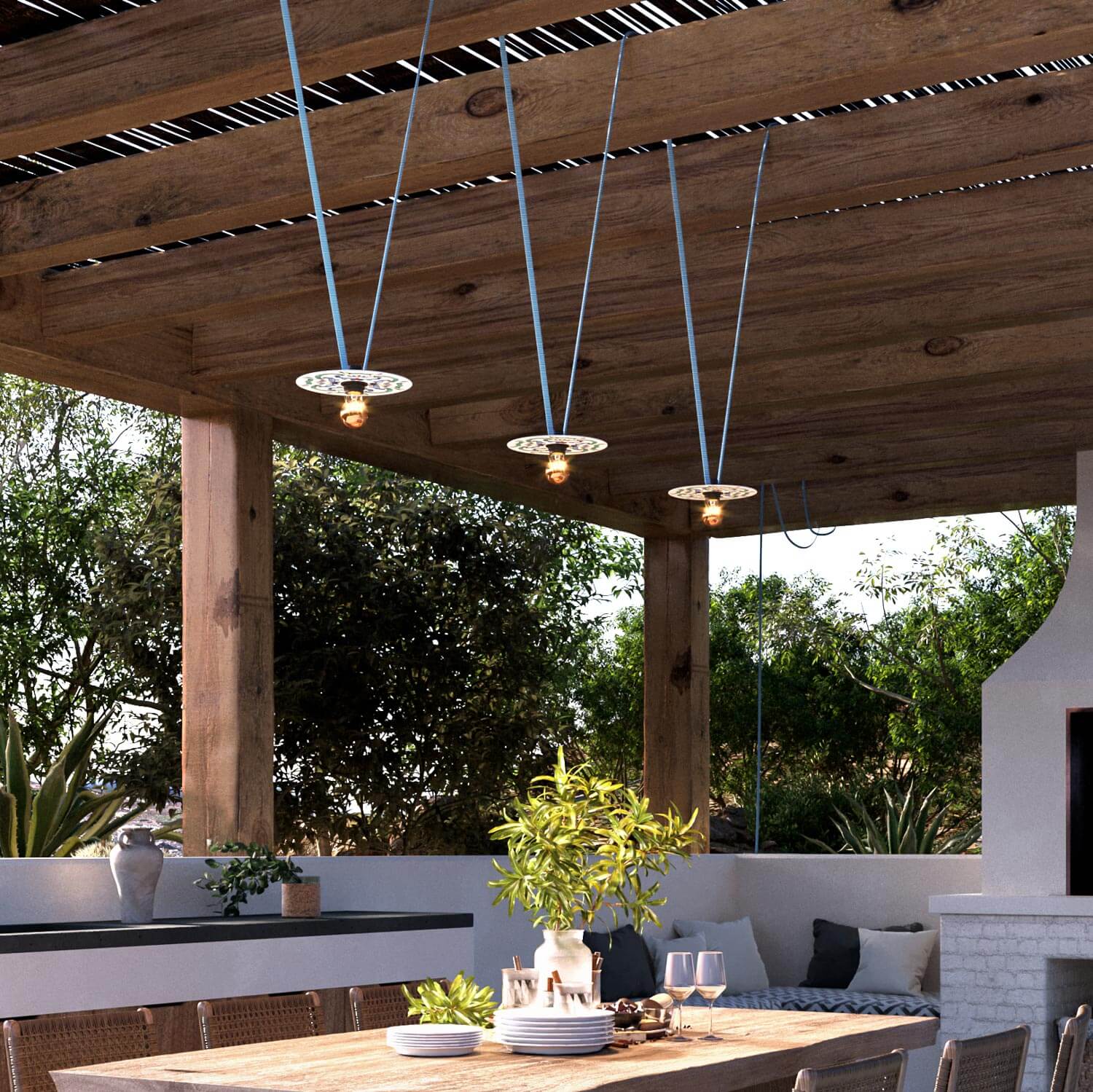 Cavo elettrico per catenaria rivestito in tessuto Tuchese zig - zag CZ11 - UV resistant - Creative Cables