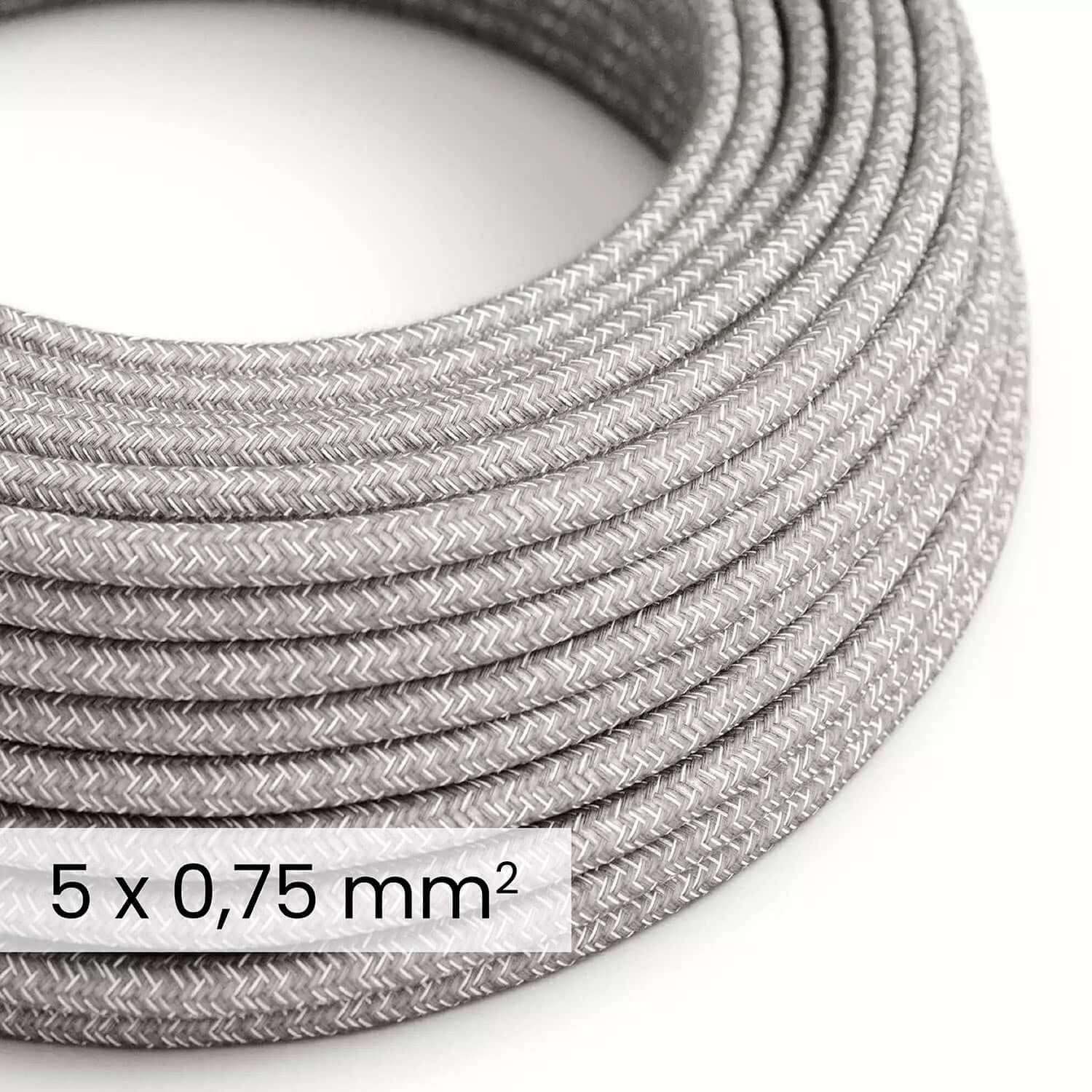 Cavo elettrico tessile DALI 5x0.75 mm² lino grigio melange - Cavo decorativo per impianti luce RN02 - Creative Cables