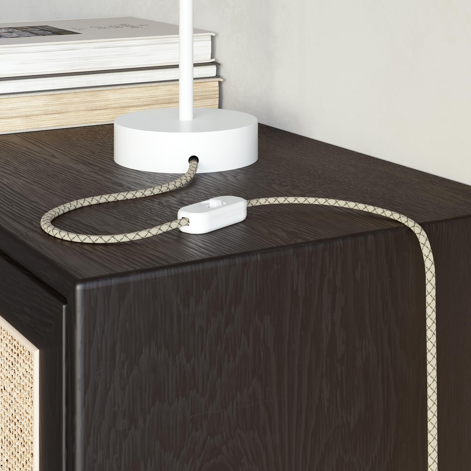 Cavo tessile piatto Verde Timo e Beige Losanga - PD62