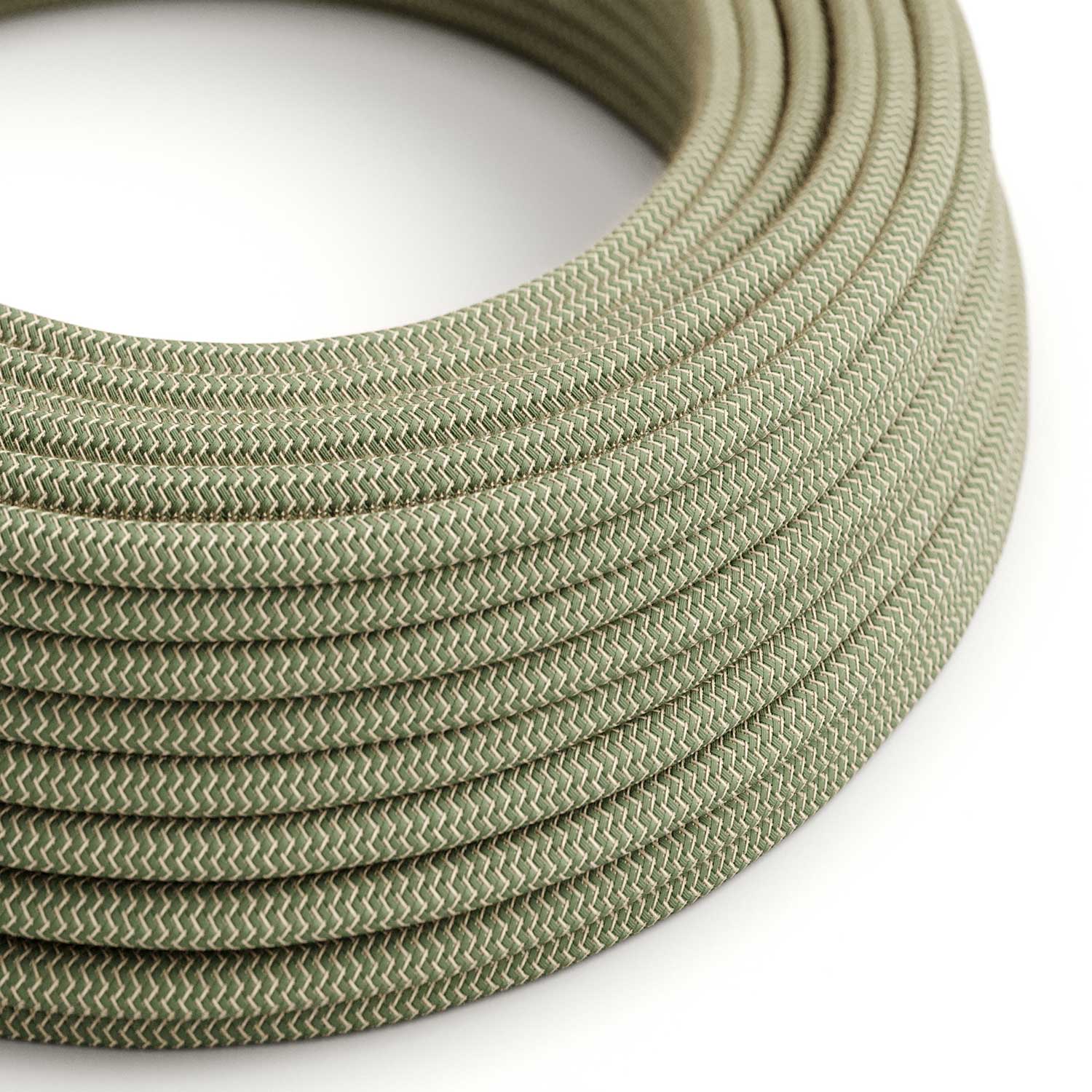 Cavo tessile Verde Timo e Beige ZigZag - L'Originale Creative-Cables - RD72 rotondo 2x0,75mm / 3x0,75mm