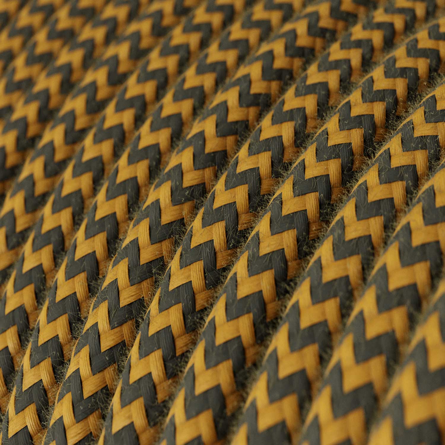 Cloth Covered Wire - Mustard & Charcoal Cotton Chevron RZ27 - UL Listed