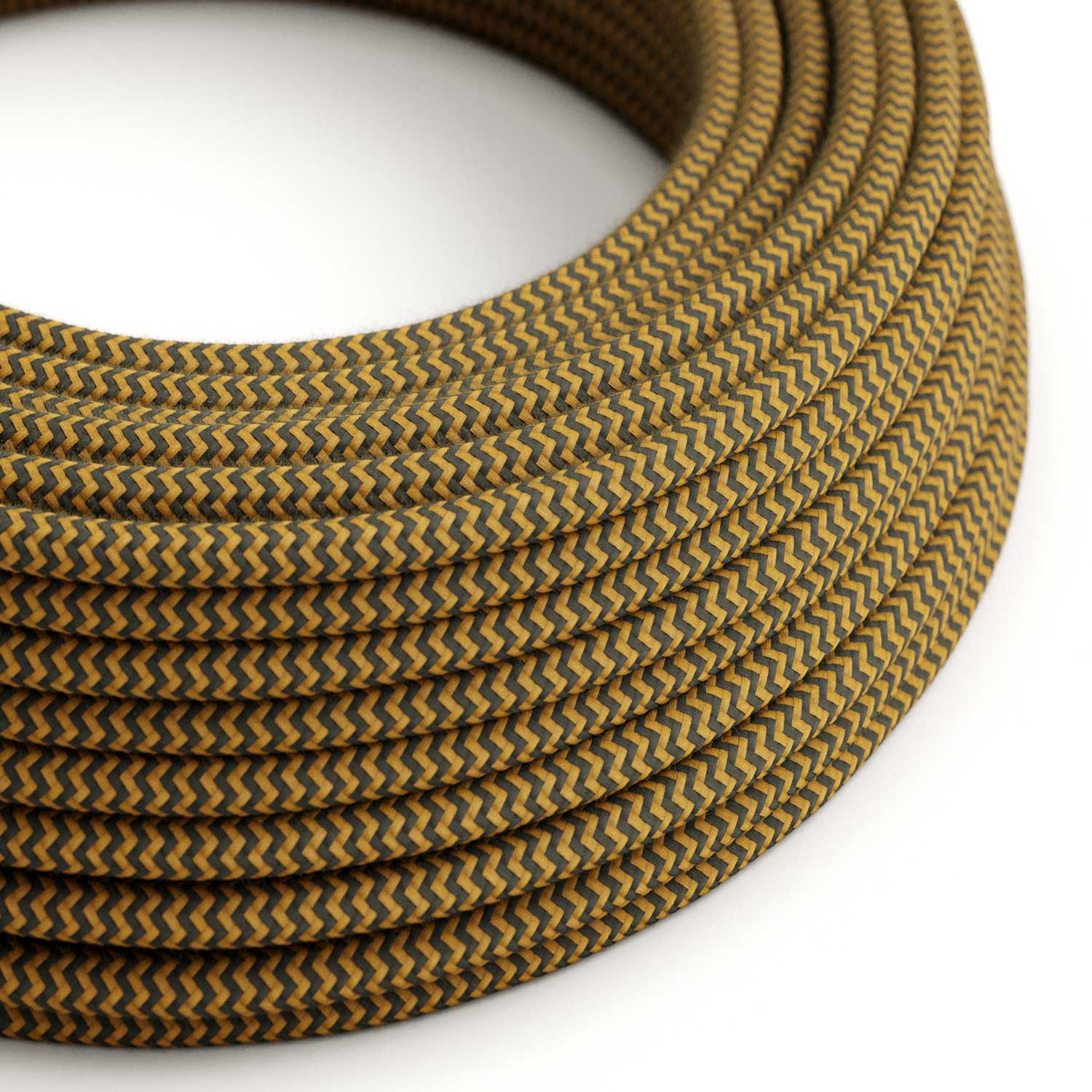 Cloth Covered Wire - Mustard & Charcoal Cotton Chevron RZ27 - UL Listed