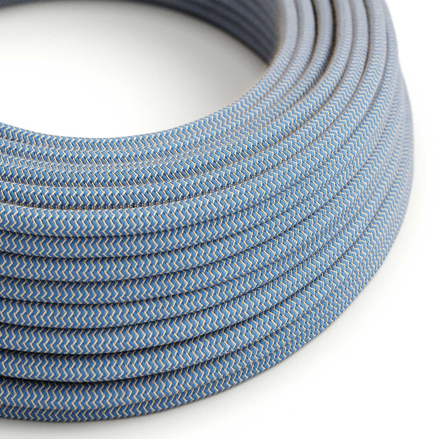 Cloth Covered Wire - Natural & Blue Linen Chevron RD75 - UL Listed