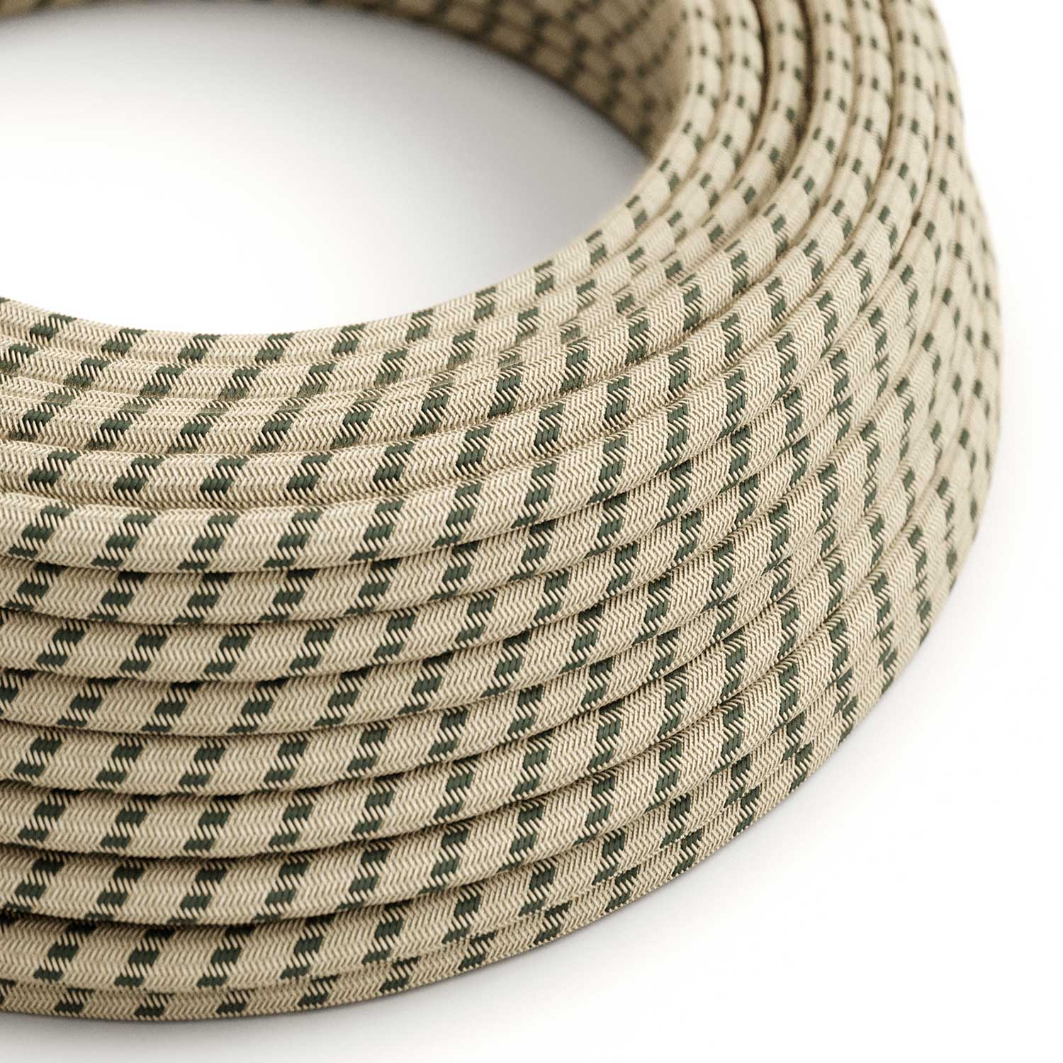 Cloth Covered Wire - Natural & Charcoal Linen Stripe RD54 - UL Listed