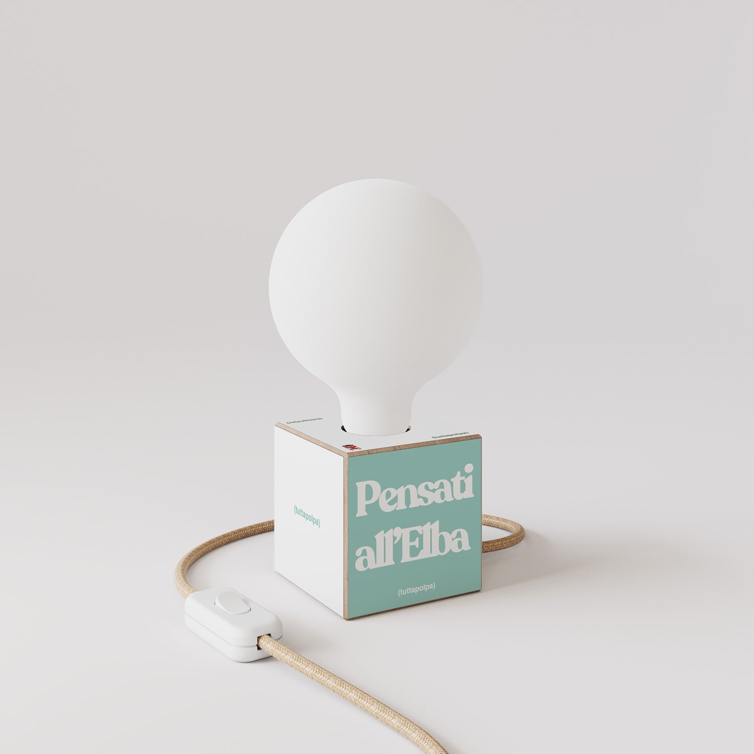 Cubetto table lamp with US plug, "Pensati all’Elba" porcelain effect globe bulb - Tuttapolpa
