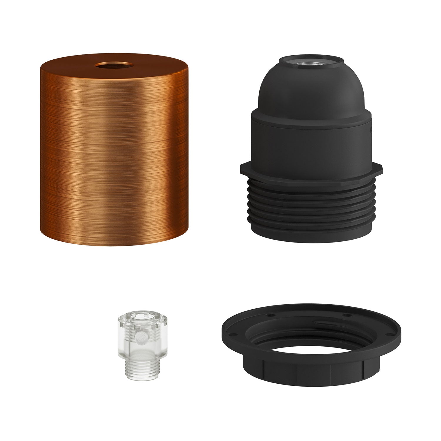 E26 semi-threaded metal socket kit with concealed cable clamp - Brushed copper