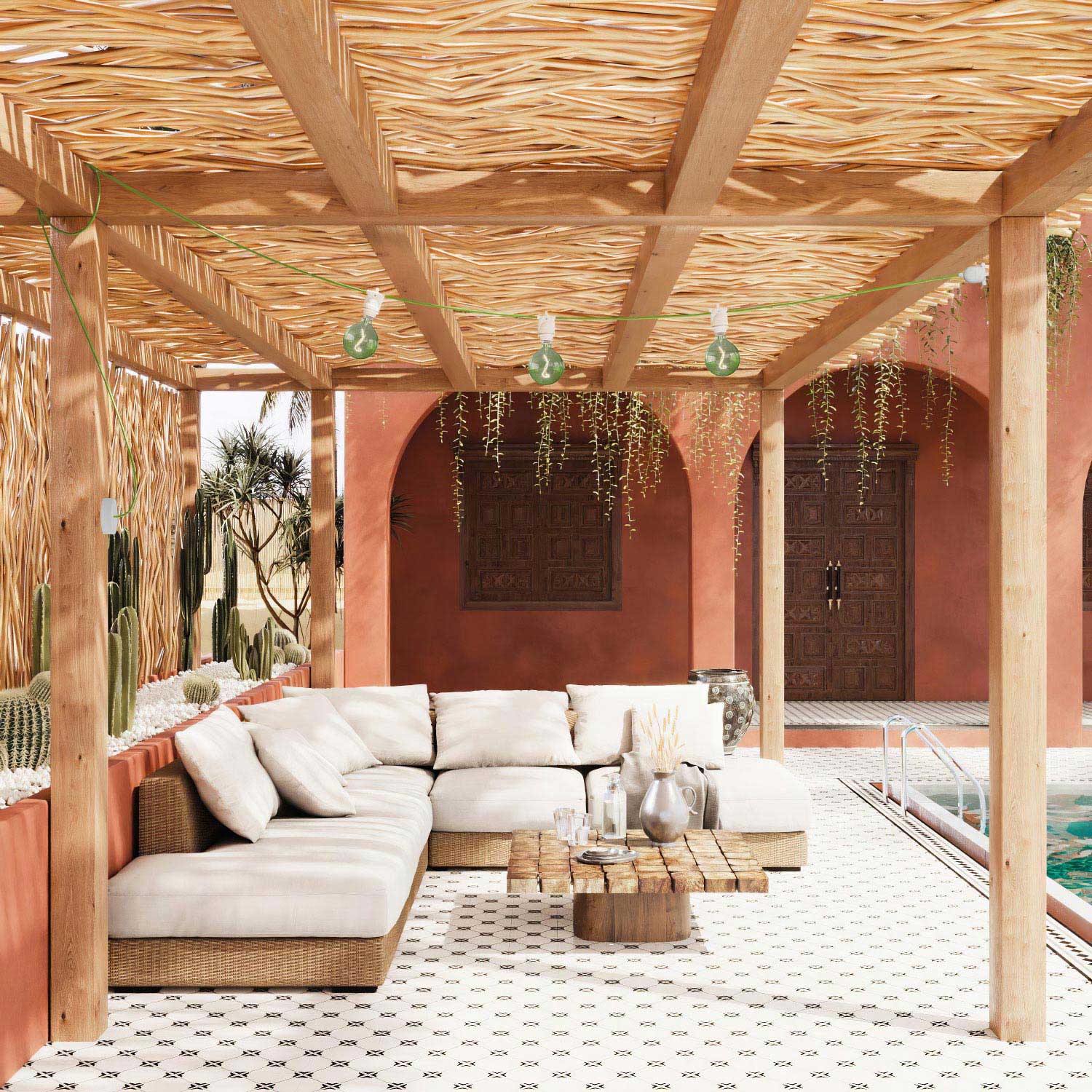 EIVA outdoor string light for wet locations with 3 lights and canopy - White