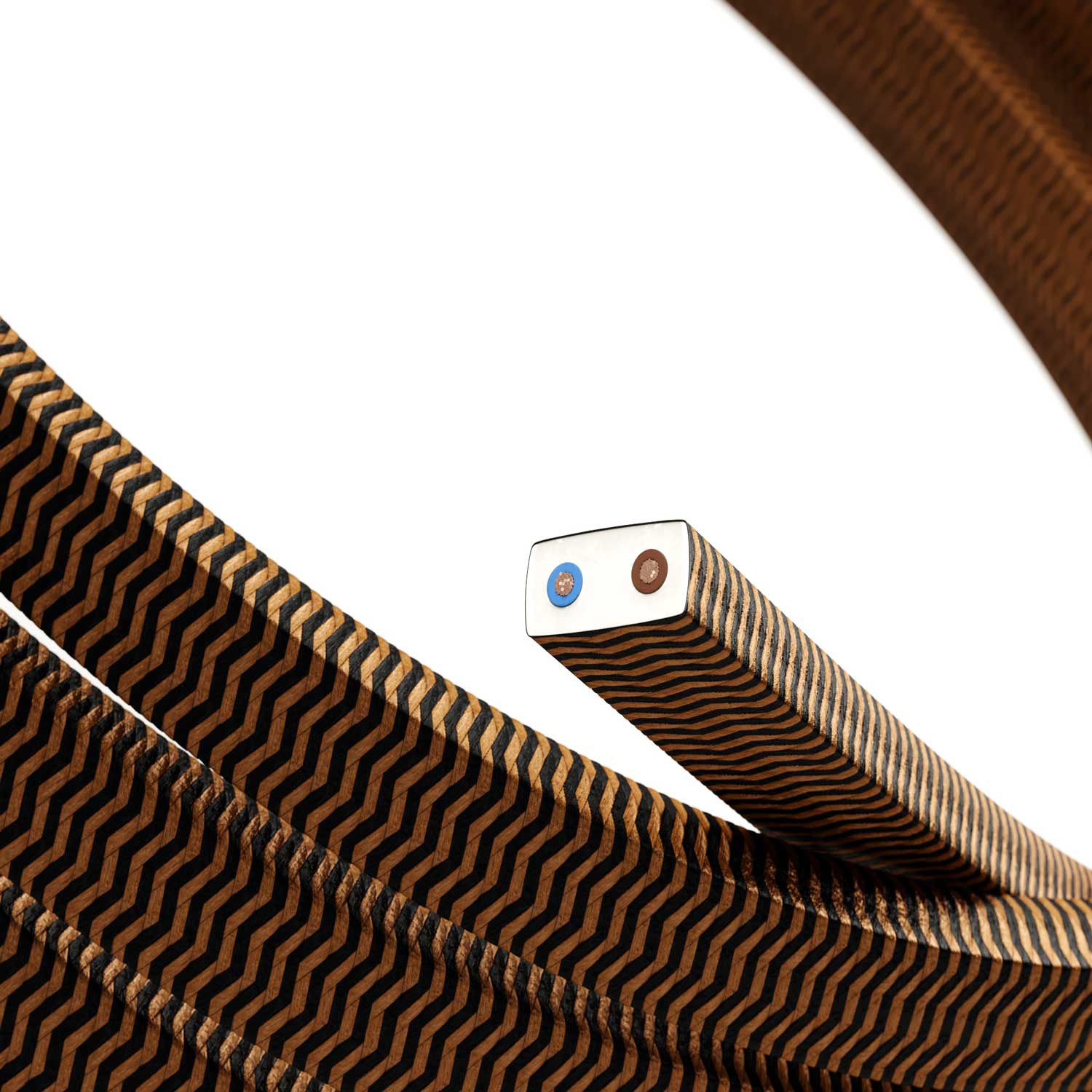 Electric Cable Color Cord for Custom String Lights, covered by Rayon fabric ZigZag Black-Whiskey - CZ22