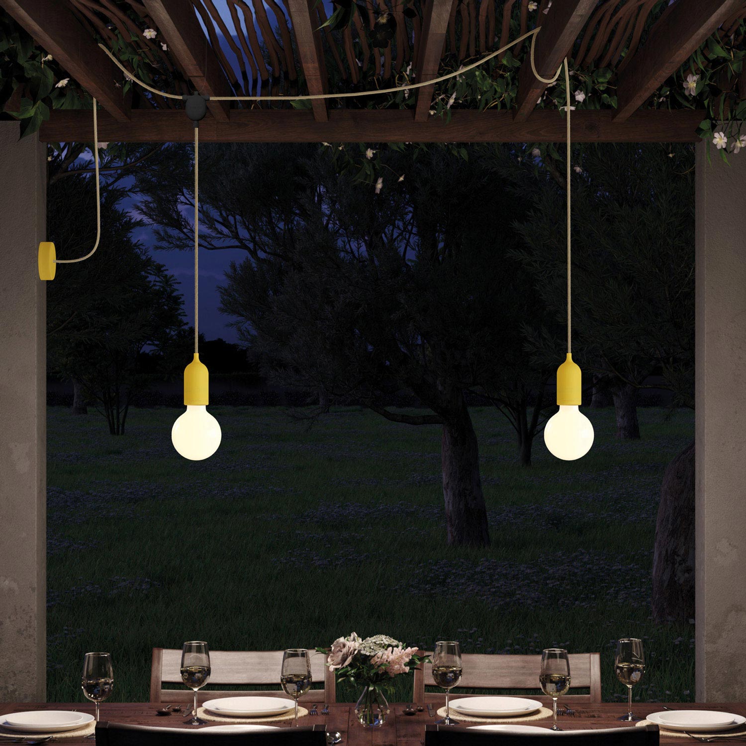 F-Snake EIVA Outdoor lamp for wet locations with 2 lights with canopy - Yellow mustard