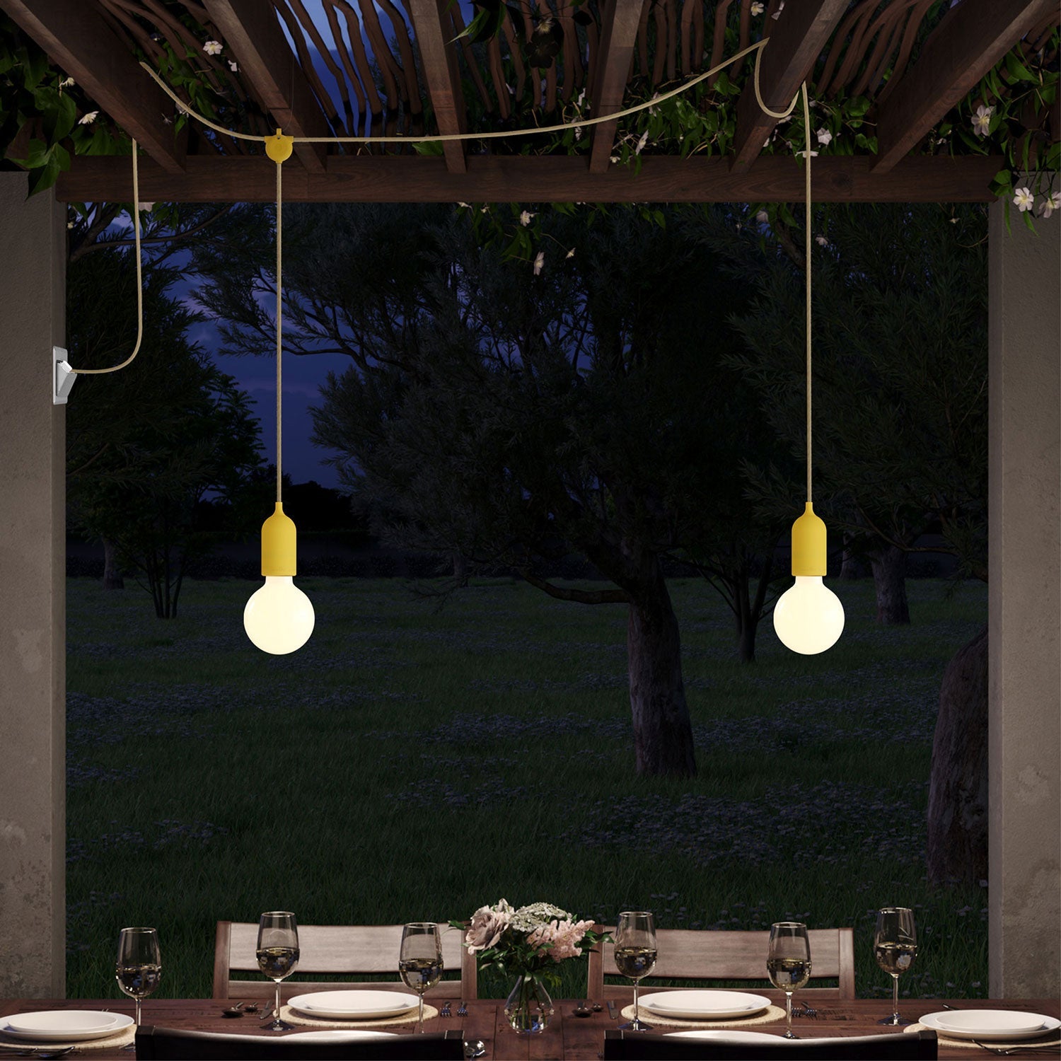 F-Snake Modulair Lampada da esterno IP65 portatile a 2 luci con spina UK - Mostarda