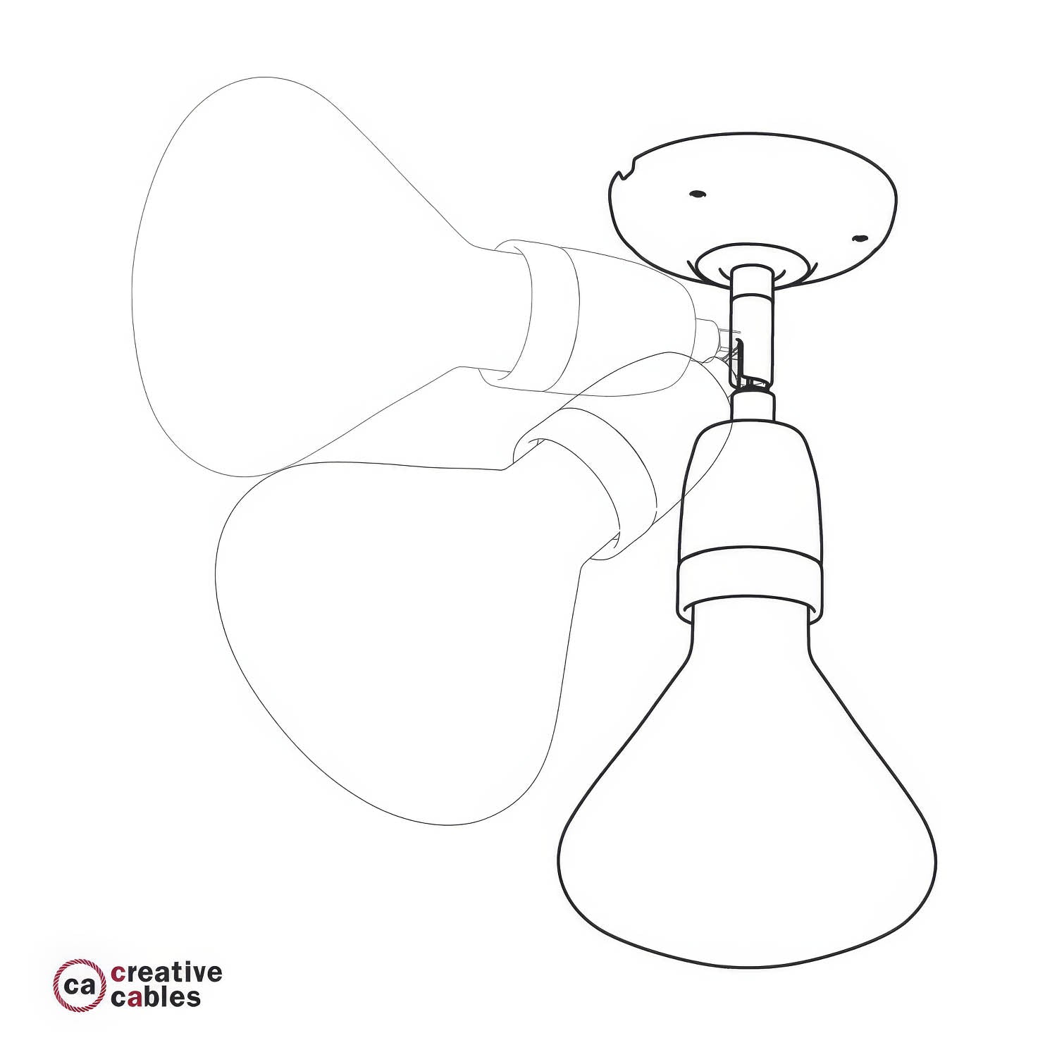 Fermaluce Classic 90° con portalampada filettato E27, lampada filomuro orientabile in porcellana - Bianco