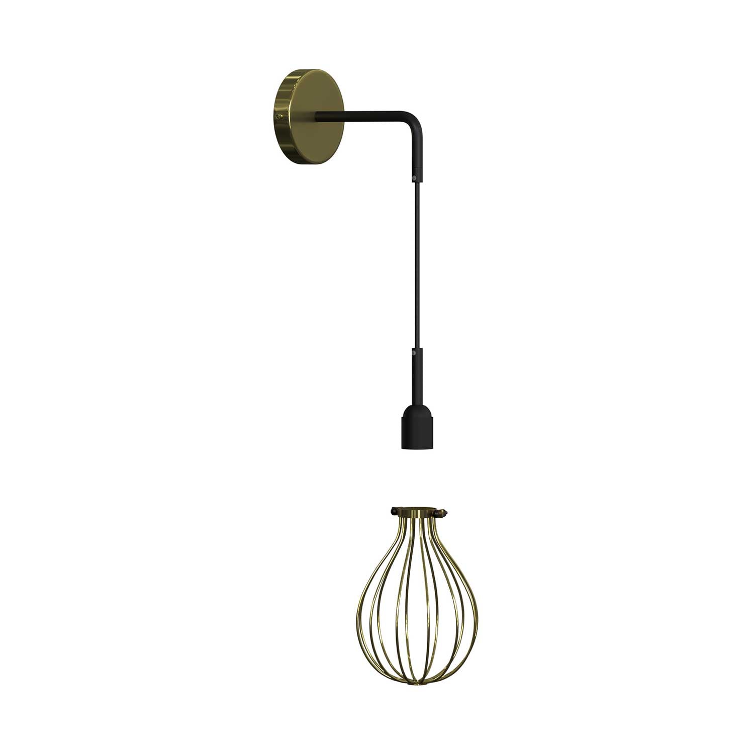 Fermaluce Metal con paralume Drop, lampada a muro in metallo con estensione curva e cavo tessile - Ottone