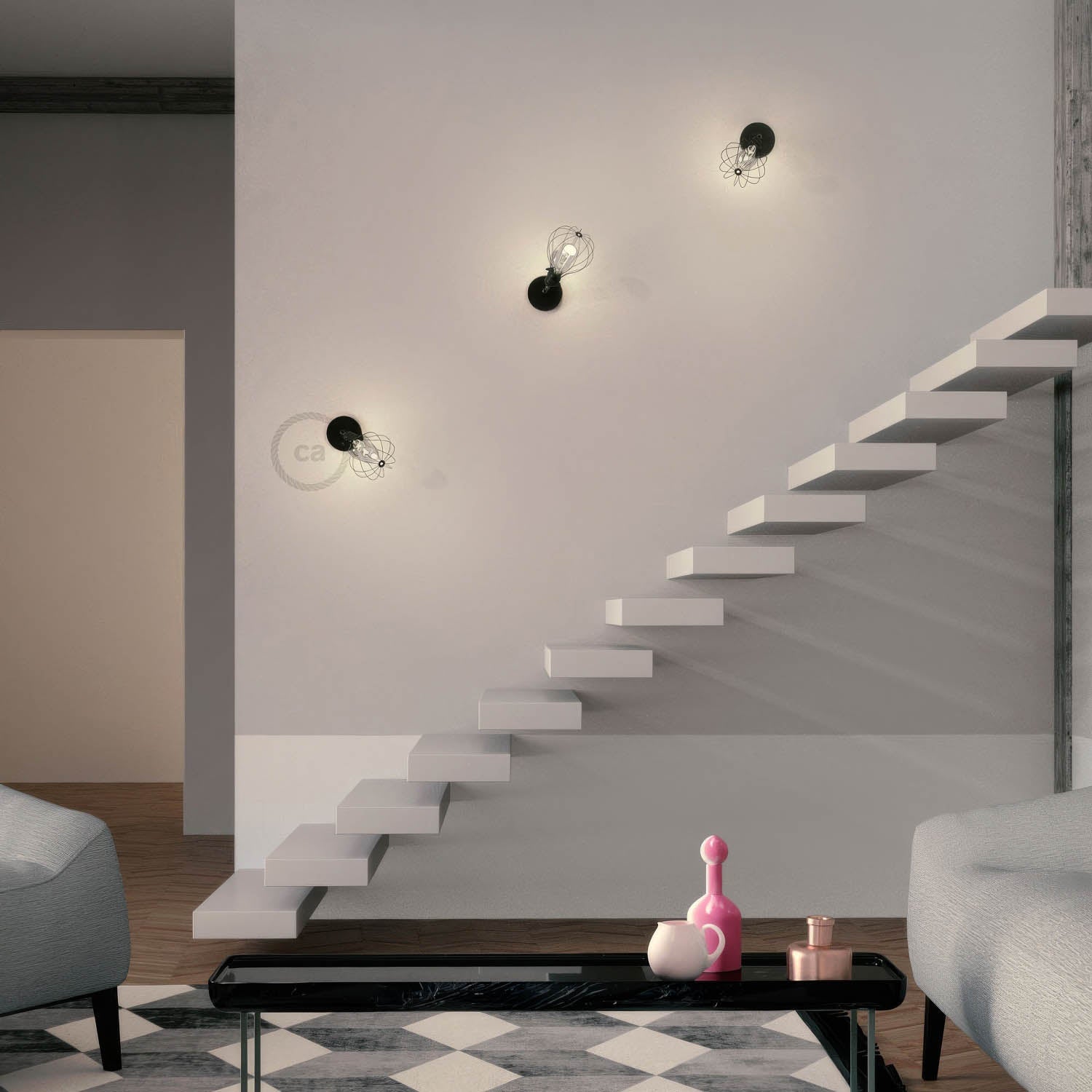 Fermaluce Metallo 90° con paralume Drop, lampada filomuro orientabile in metallo - Nero perla