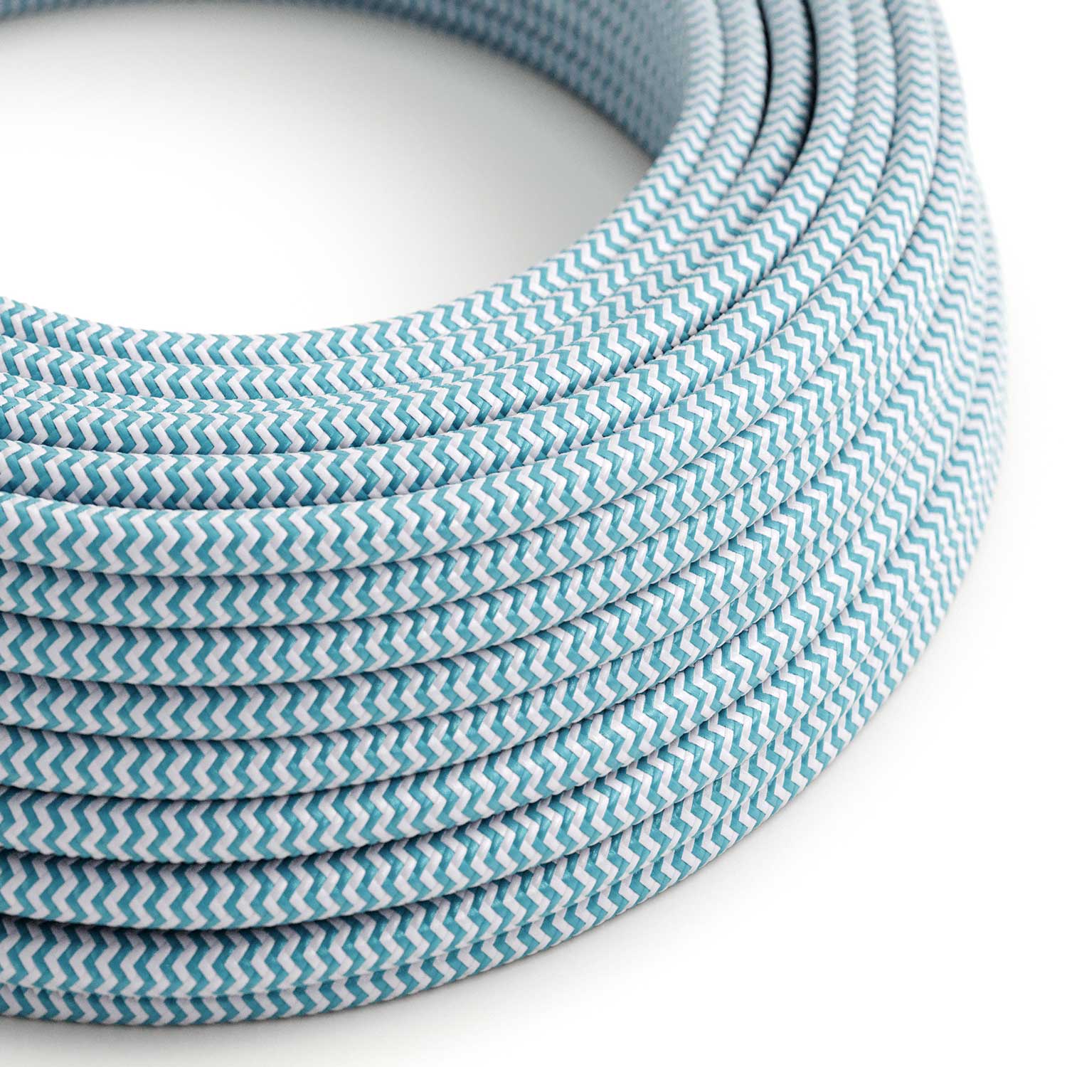 Filo elettrico colorato lucido Blu Ciano e Bianco Ottico ZigZag - L'Originale Creative Cables, ottimo per le tue lampade - RZ11 - Creative Cables