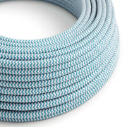 Filo elettrico colorato lucido Blu Ciano e Bianco Ottico ZigZag - L'Originale Creative Cables, ottimo per le tue lampade - RZ11 - Creative Cables