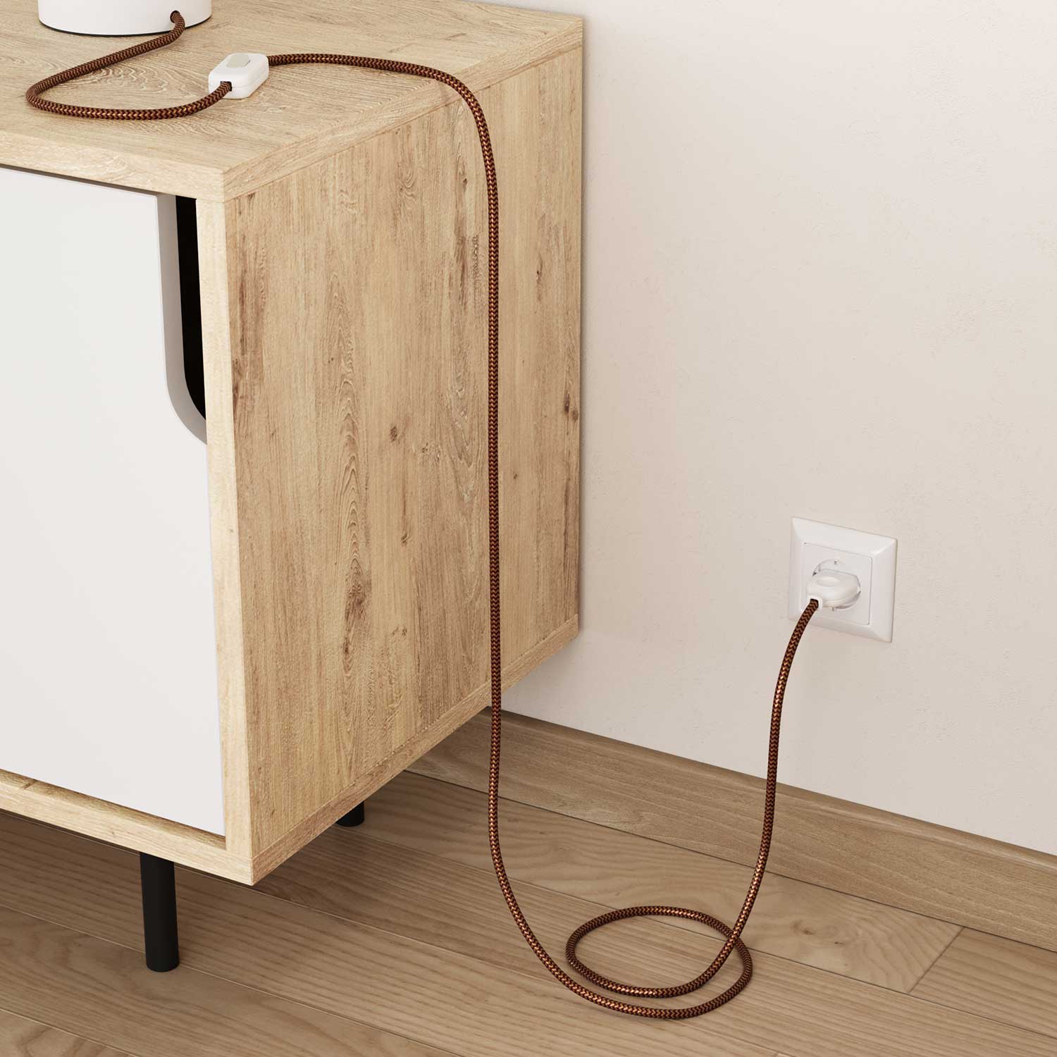 Filo tessile per illuminazione Oro e Bordeaux ZigZag - L'Originale Creative Cables, progettato per lampade e lampadari - RZ23 - Creative Cables