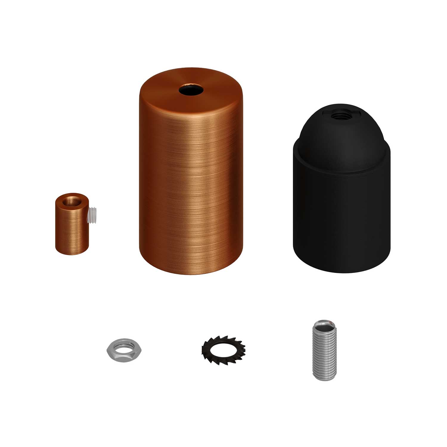 Flat Top Metal UL E26 light bulb socket kit - Brushed copper Rame satinato Cilindrico