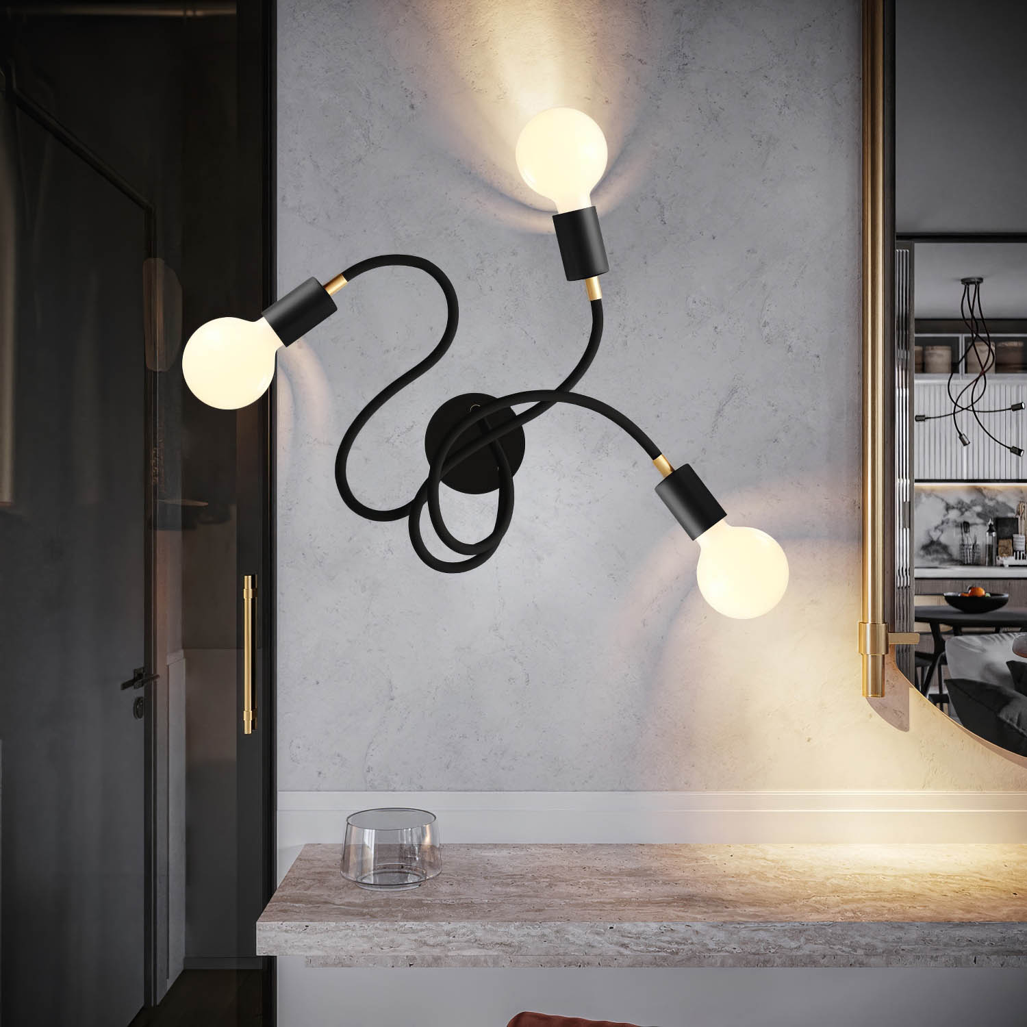 Flex 60 lampada da parete o soffitto snodabile a luce diffusa con lampadina LED G95 - Nero