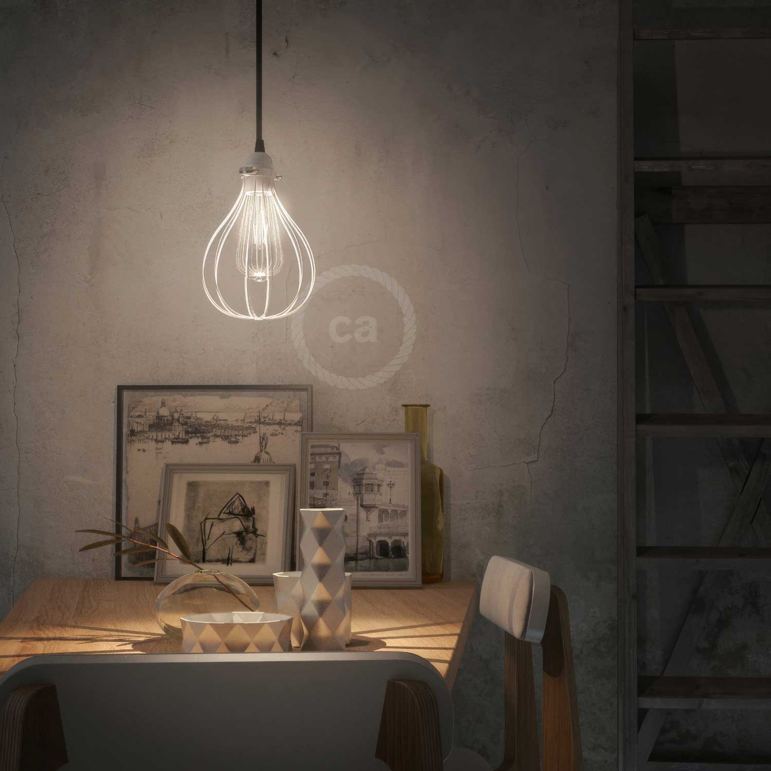 Gabbia paralume Drop in metallo con attacco collare regolabile - Bianco - Creative Cables