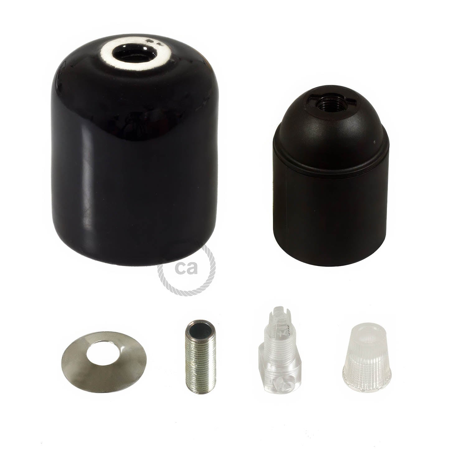 Handmade Ceramic E26 light bulb socket kit - Black