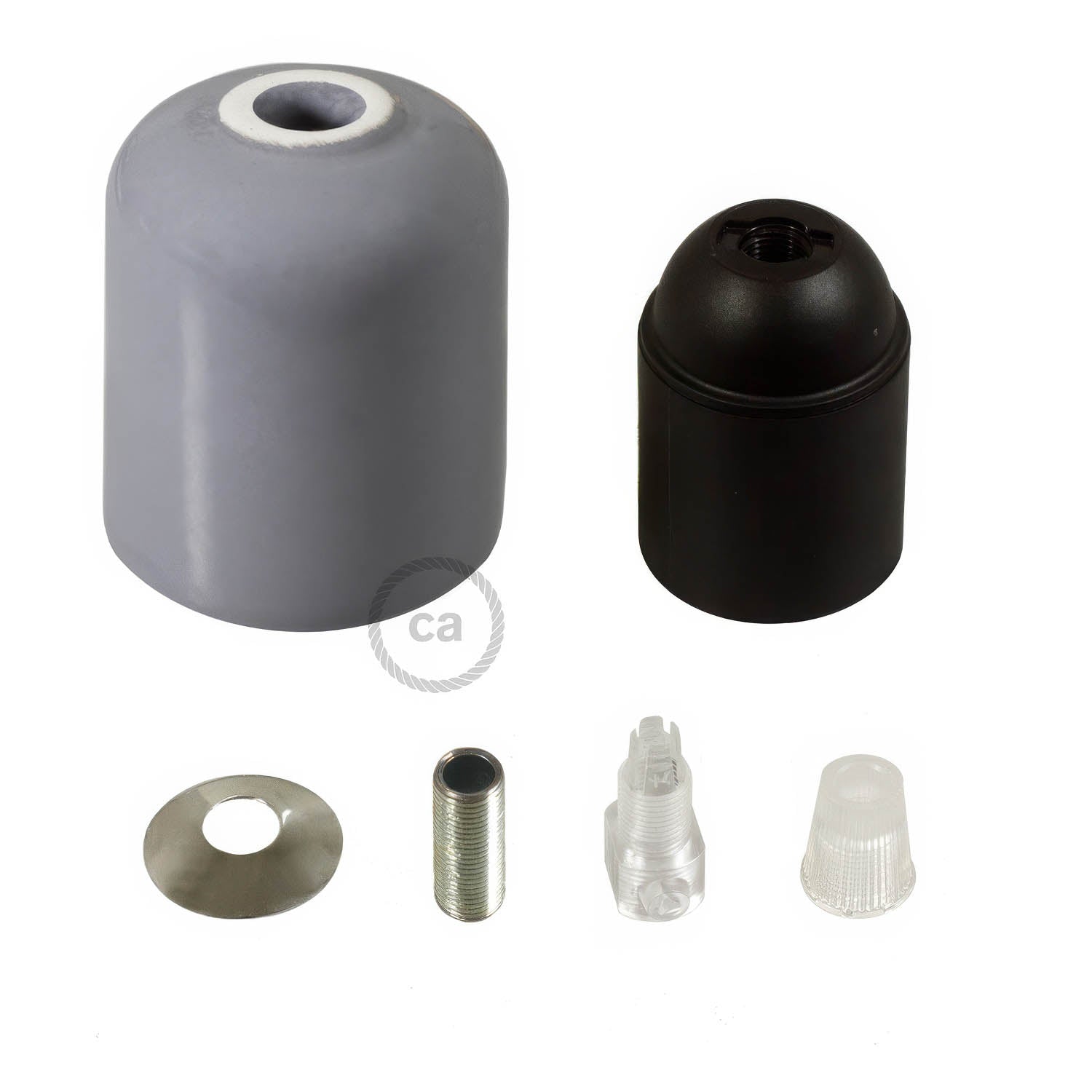 Handmade Ceramic E26 light bulb socket kit - Grey